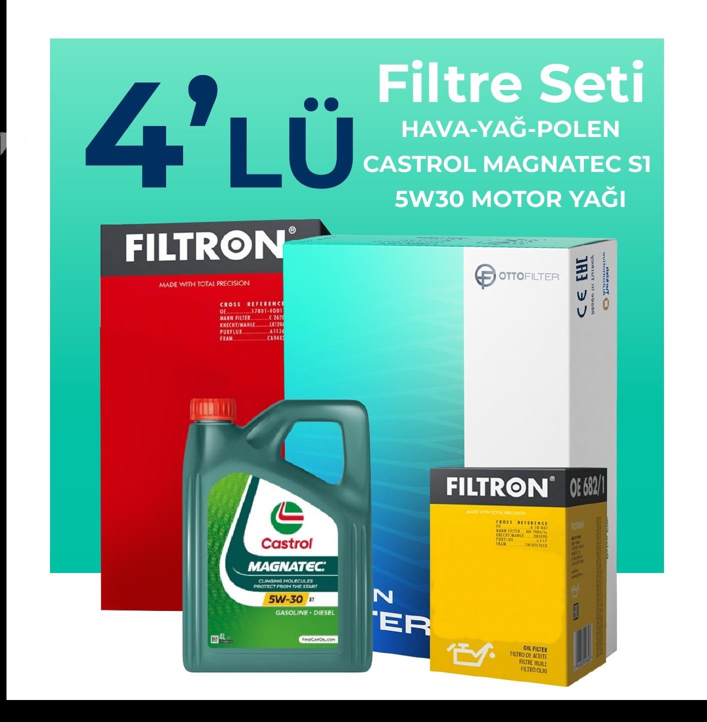 Filtron Opel Meriva 1.3 Dizel Filtre Bakım Seti Castrol Motor Yağlı (2003-2010) 4 Lü