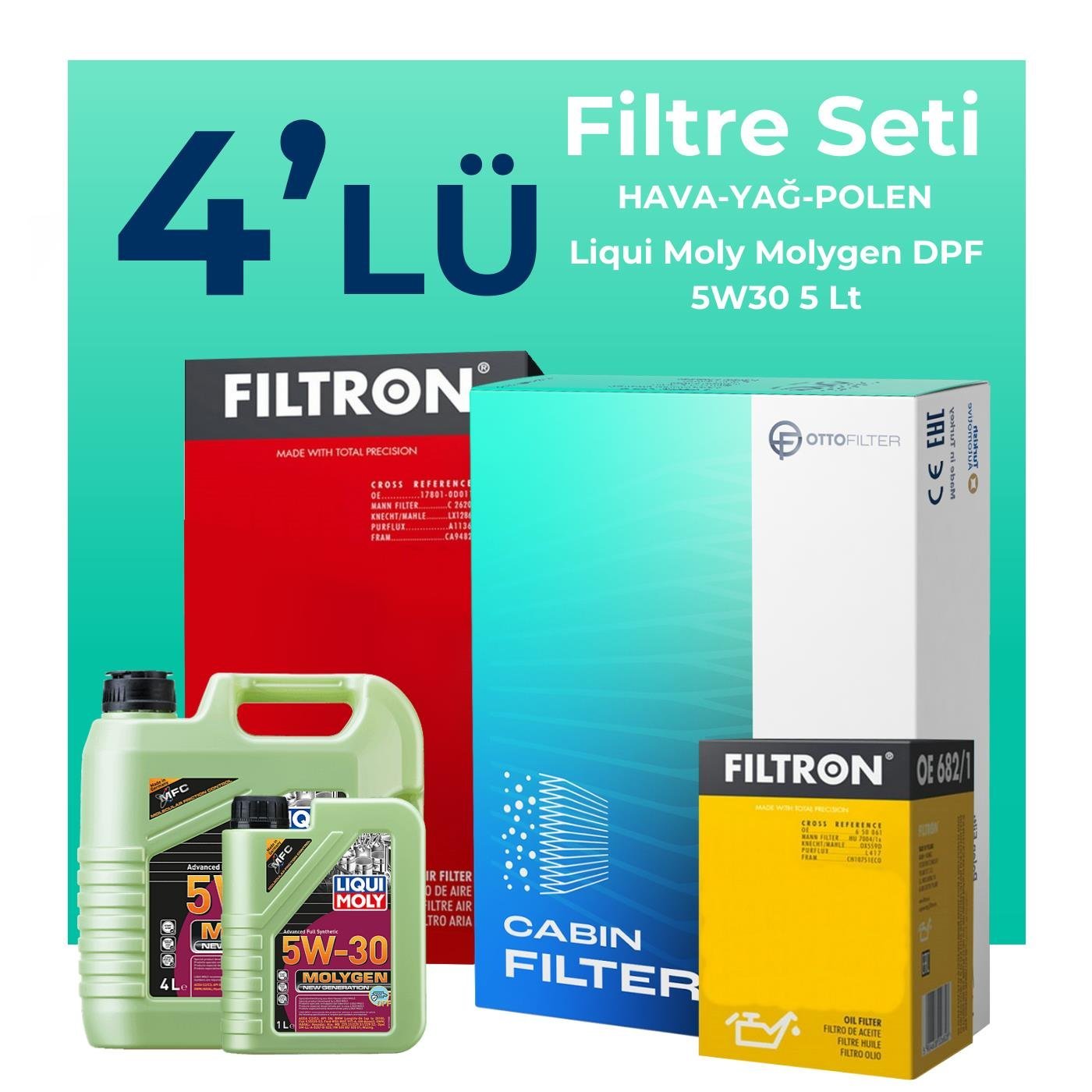 Filtron Opel Meriva 1.7 Dizel Filtre Bakım Seti Liqui Moly Motor Yağlı (2011-2015) 4 Lü