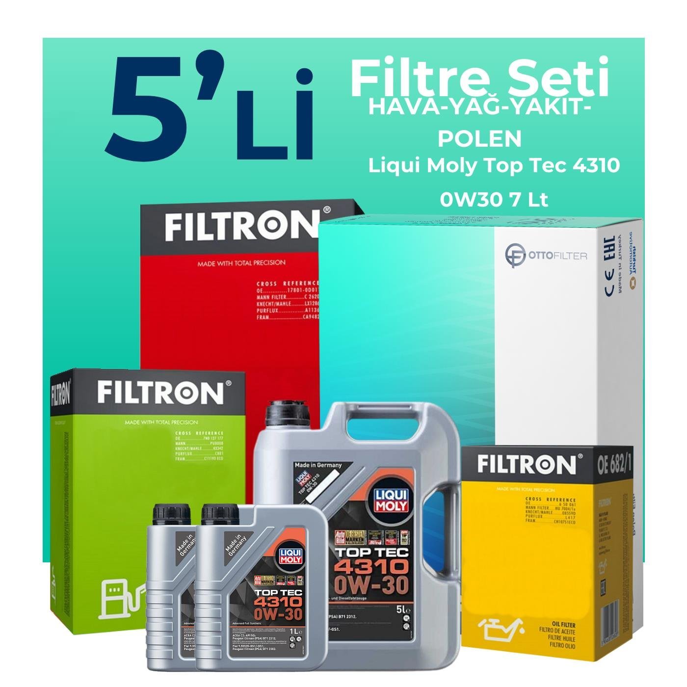 Filtron Peugeot Boxer 2.2 Dizel BLUEHDi Filtre Bakım Seti Liqui Moly Motor Yağlı (2019-2024) 5 Li