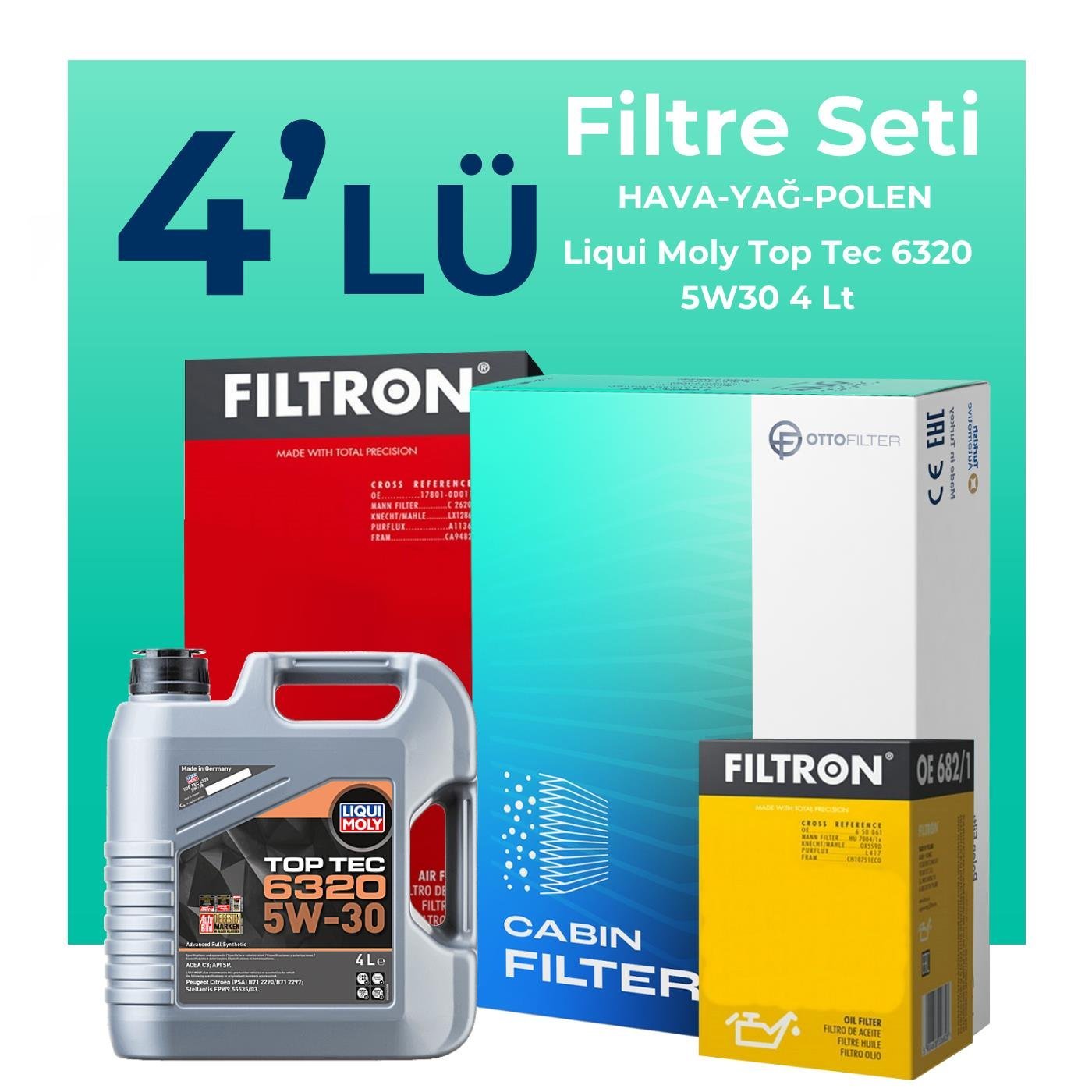 Filtron Peugeot Partner 1.5 Dizel Filtre Bakım Seti Liqui Moly Motor Yağlı (2019-2024) 4 Lü