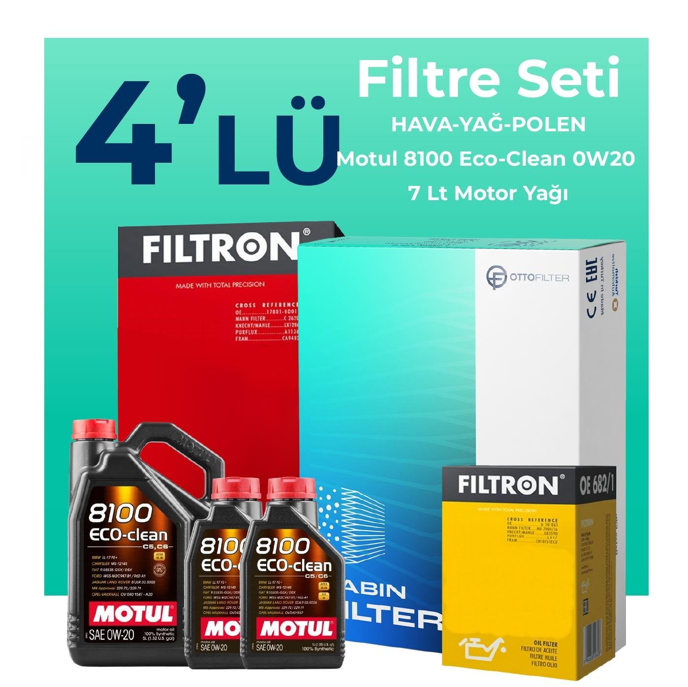 Filtron Range Rover Vogue 2.0 Benzin Filtre Bakım Seti Motul Motor Yağlı (2018-2021) 4 Lü