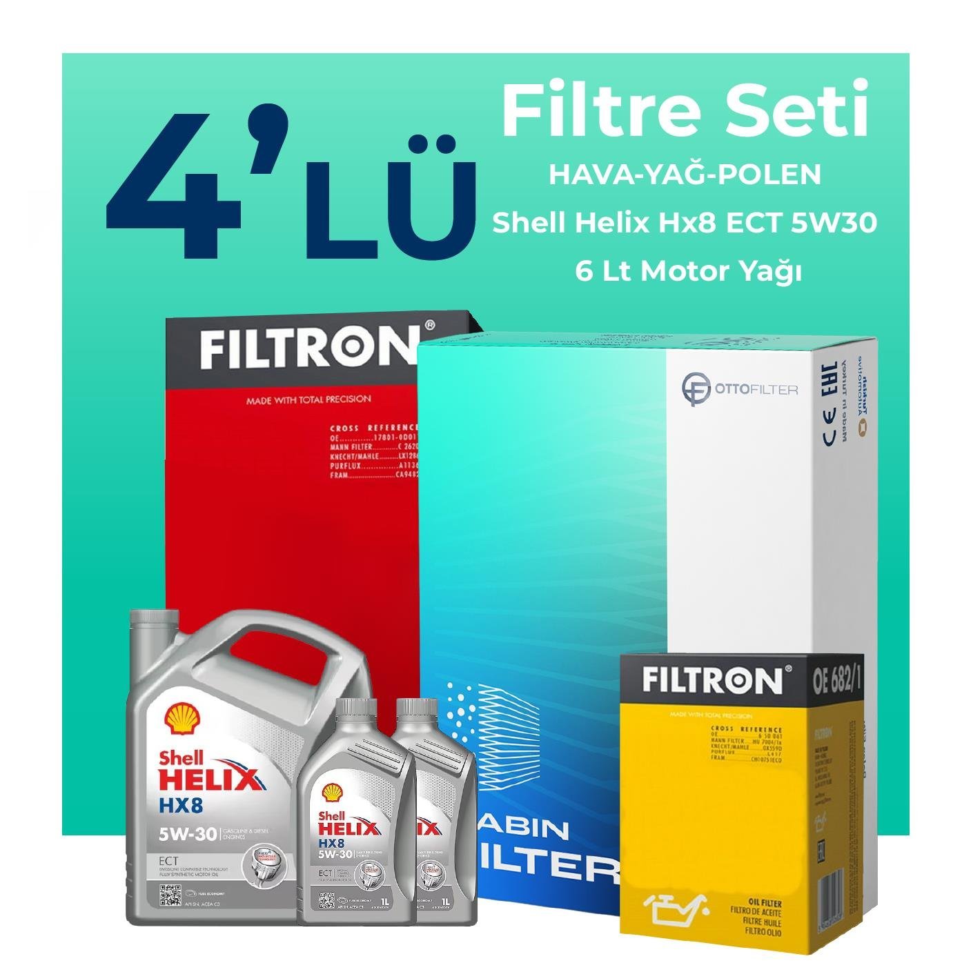 Filtron Renault Austral 1.3 Hybrid Filtre Bakım Seti Shell Motor Yağlı (2022-2025) 4 Lü