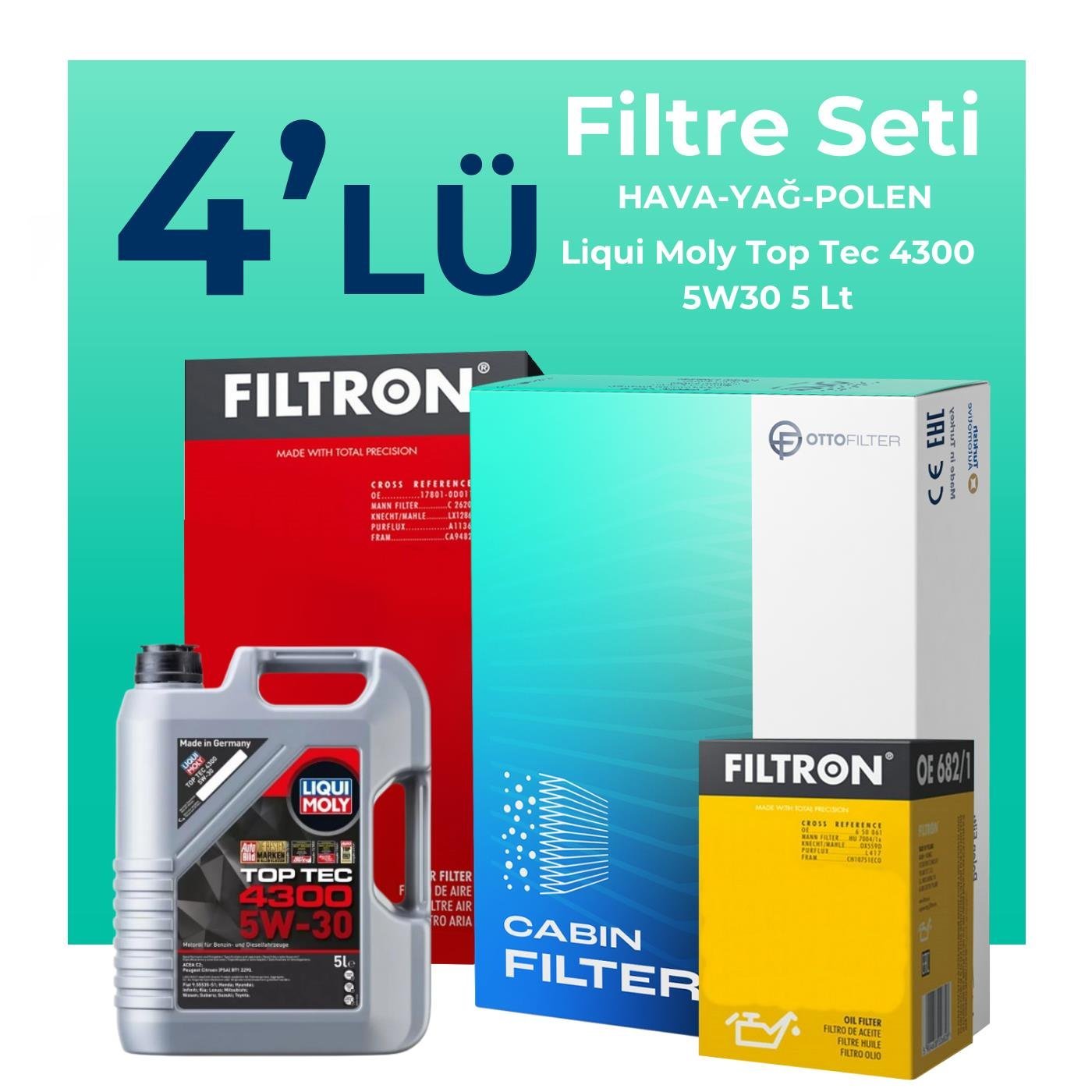 Filtron Renault Clio 1.0 Benzin TCe Filtre Bakım Seti Liqui Moly Motor Yağlı (2019-2024) 4 Lü