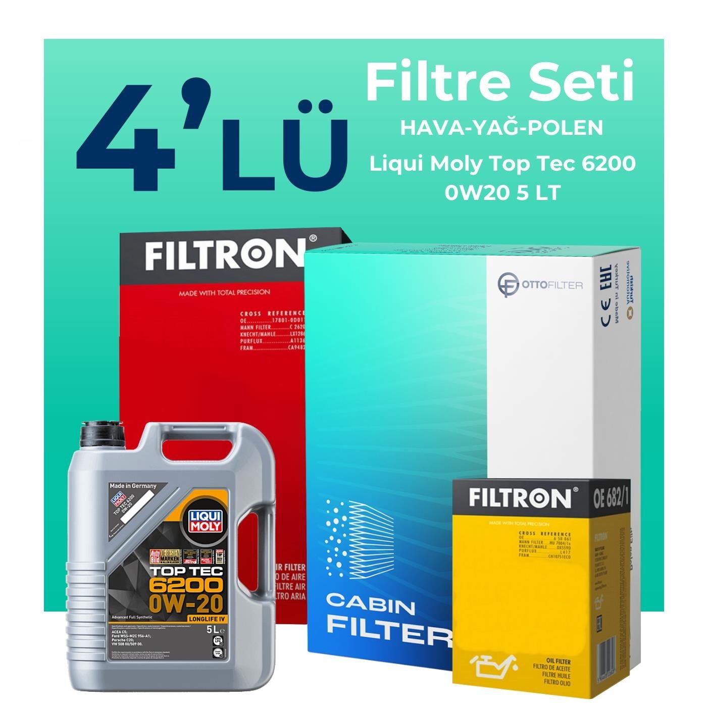 Filtron Seat Tarraco 1.5 TSi Filtre Bakım Seti Liqui Moly Motor Yağlı (2019-2023) 4 Lü