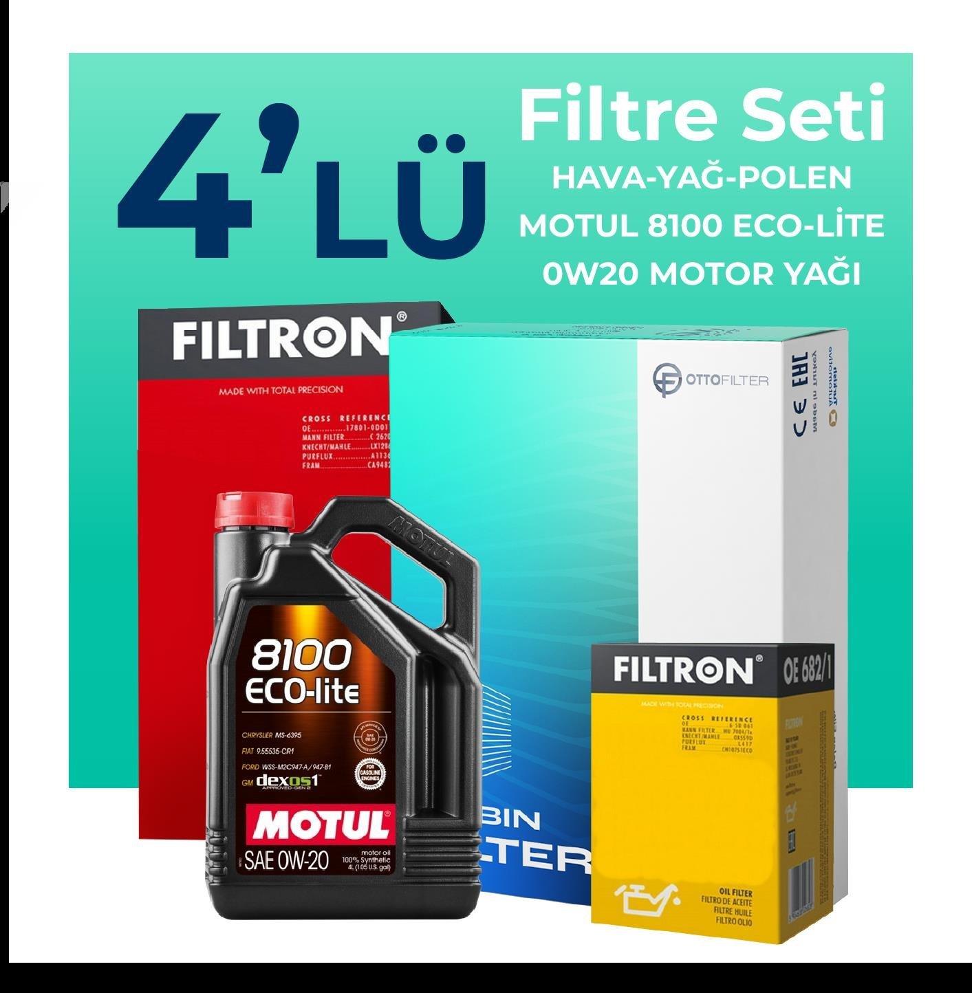 Filtron Skoda Fabia 1.0 TSi Filtre Bakım Seti Motul Motor Yağlı (2020-2024) 4 Lü