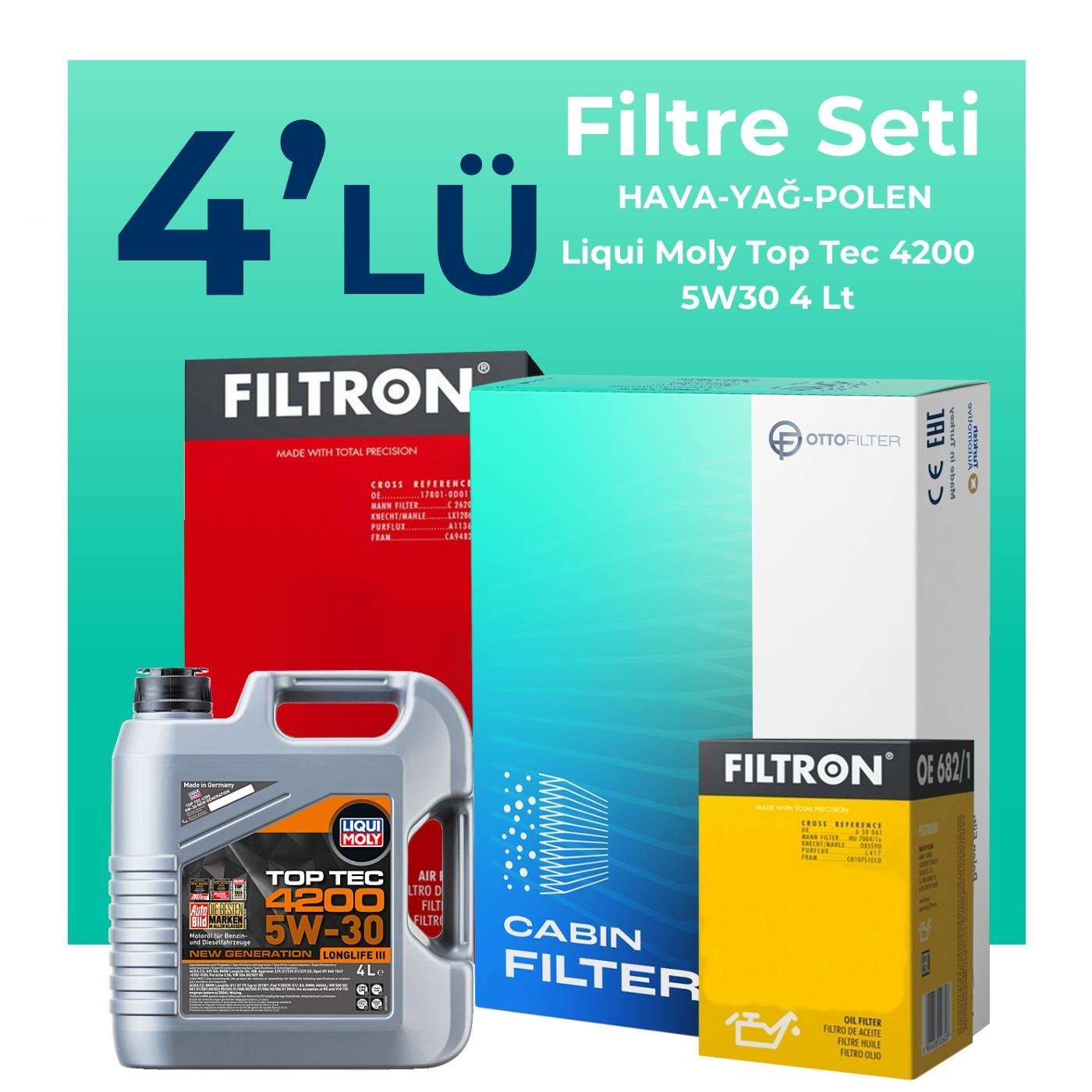 Filtron Skoda Fabia 1.2 TSi Filtre Bakım Seti Liqui Moly Motor Yağlı (2015-2018) 4 Lü
