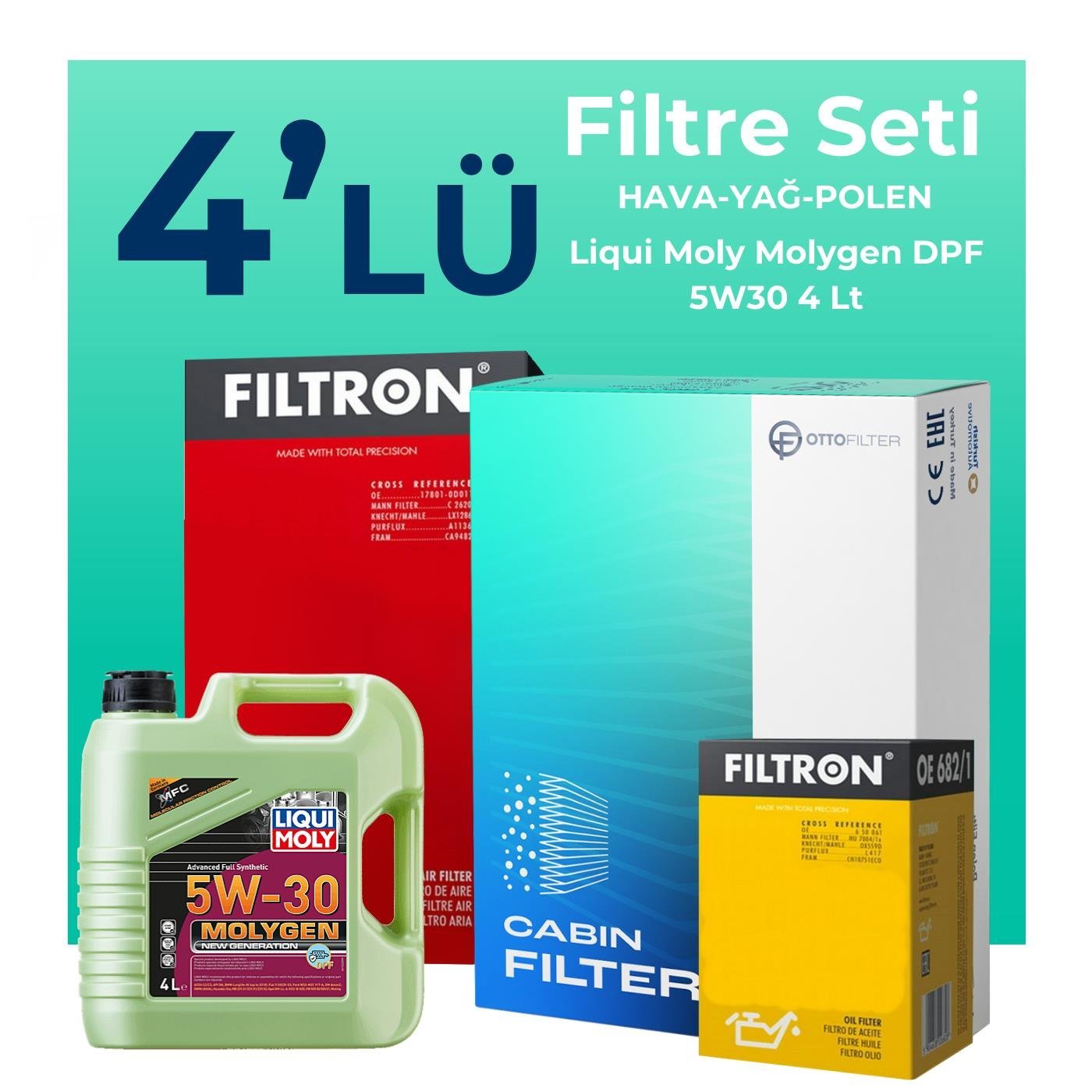 Filtron Toyota Auris 1.33 Benzin Filtre Bakım Seti Liqui Moly Motor Yağlı (2006-2012) 4 Lü