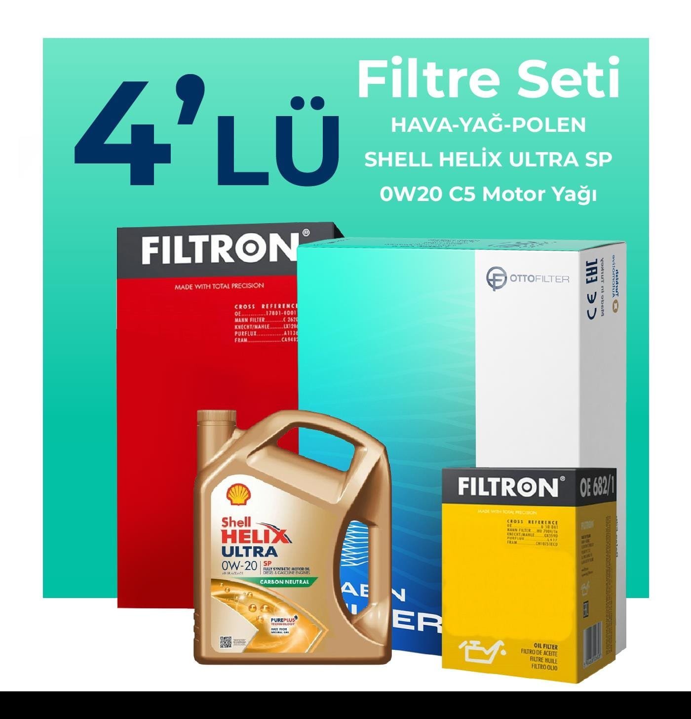Filtron Volkswagen Golf 1.0 TSi Filtre Bakım Seti Shell Motor Yağlı (2020-2024) 4 Lü