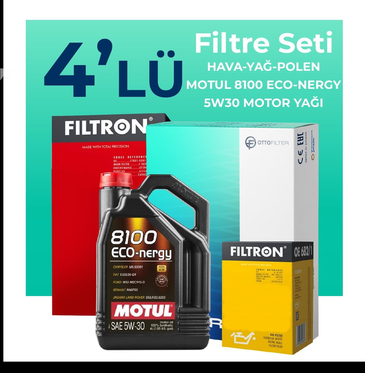 Filtron Volkswagen Polo 1.0 Benzin Filtre Bakım Seti Motul Motor Yağlı (2014-2017) 4 Lü