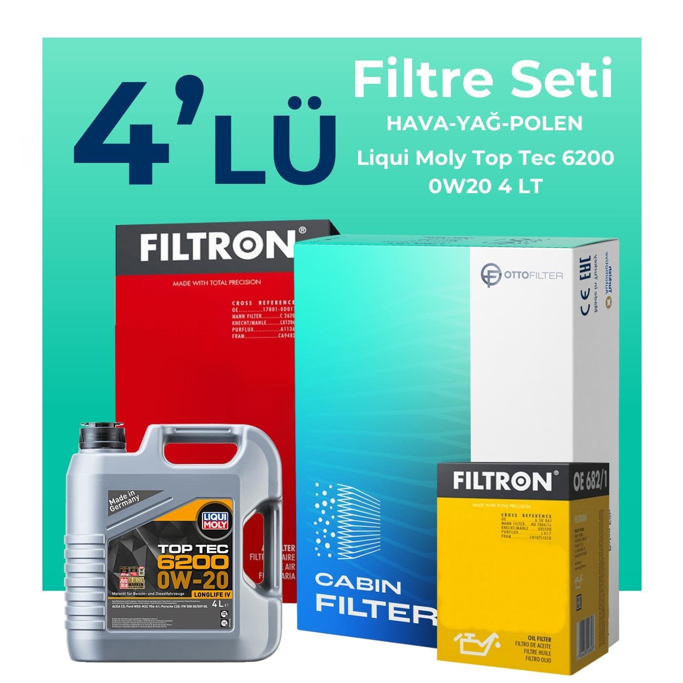 Filtron Volkswagen Polo 1.0 MPi Filtre Bakım Seti Liqui Moly Motor Yağlı (2018-2024) 4 Lü