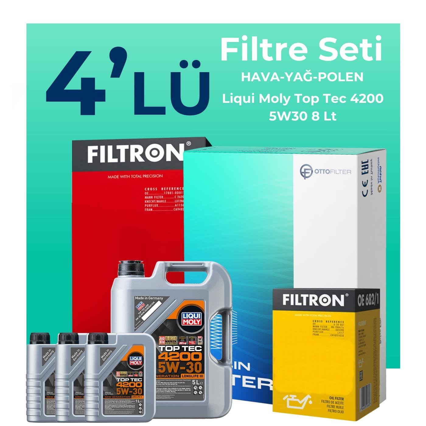 Filtron Volkswagen Touareg 3.0 Dizel Filtre Bakım Seti Liqui Moly Motor Yağlı (2012-2018) 4 Lü