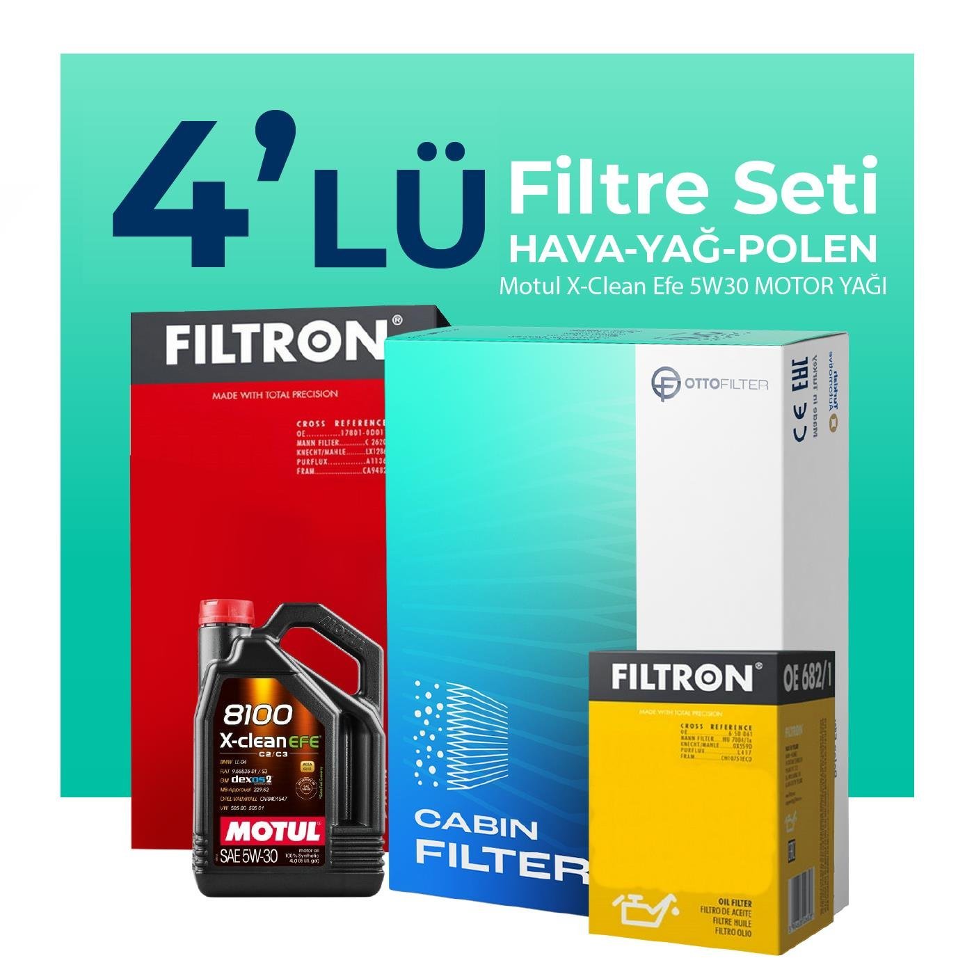 Filtron Volkswagen Touareg 3.0 Dizel Filtre Bakım Seti Motul Motor Yağlı (2012-2018) 4 Lü