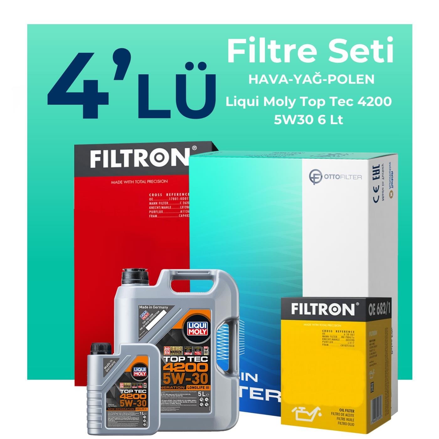 Filtron Volkswagen Transporter T5 1.9 Dizel Filtre Bakım Seti Liqui Moly Motor Yağlı (2004-2009) 4 Lü