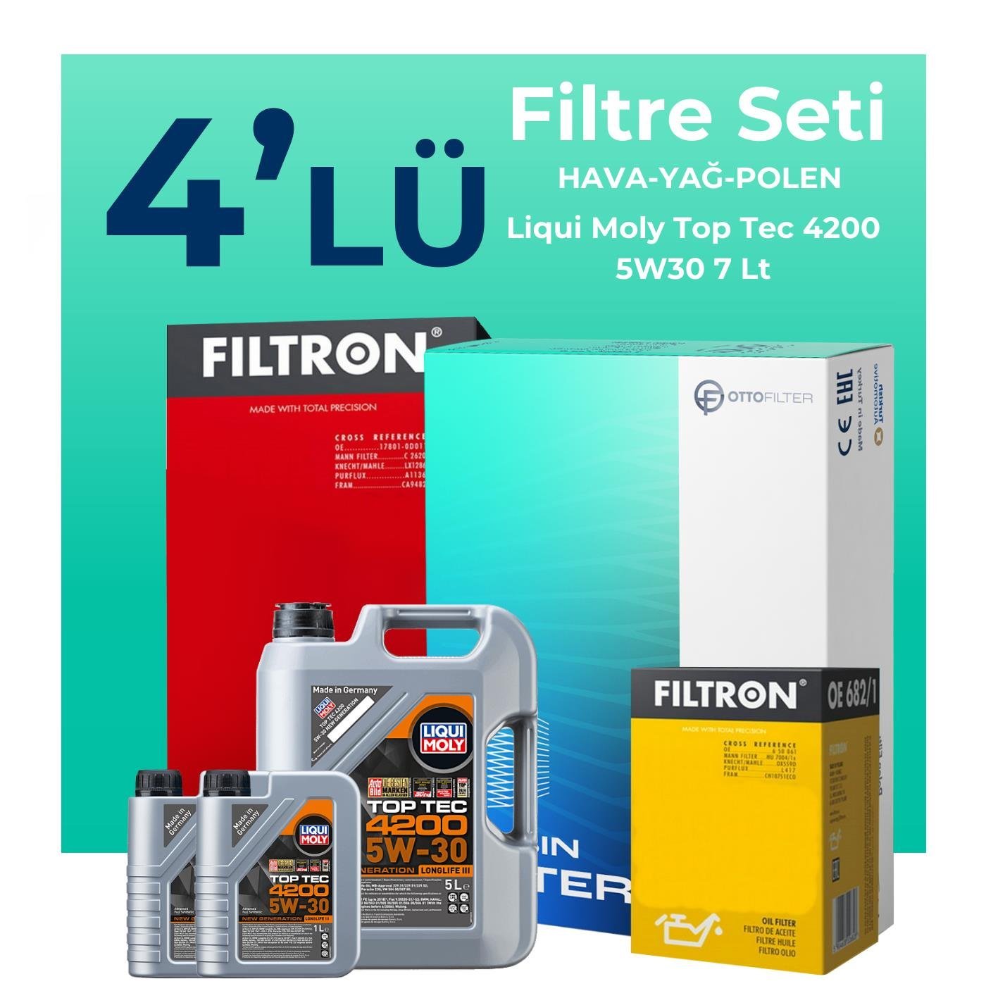 Filtron Volkswagen Transporter T5 2.0 Dizel Filtre Bakım Seti Liqui Moly Motor Yağlı (2009-2015) 4 Lü
