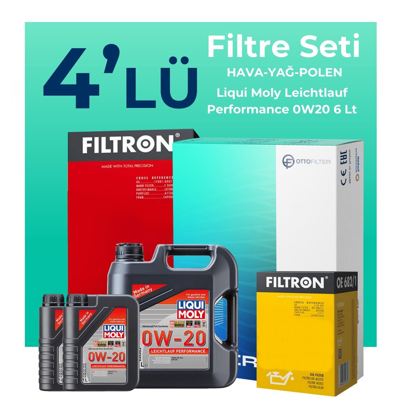 Filtron Volvo XC60 2.0 Dizel Filtre Bakım Seti Liqui Moly Motor Yağlı (2013-2017) 4 Lü