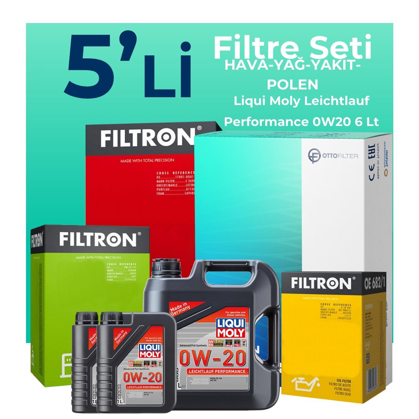 Filtron Volvo XC60 2.0 Dizel Filtre Bakım Seti Liqui Moly Motor Yağlı (2013-2017) 5 Li