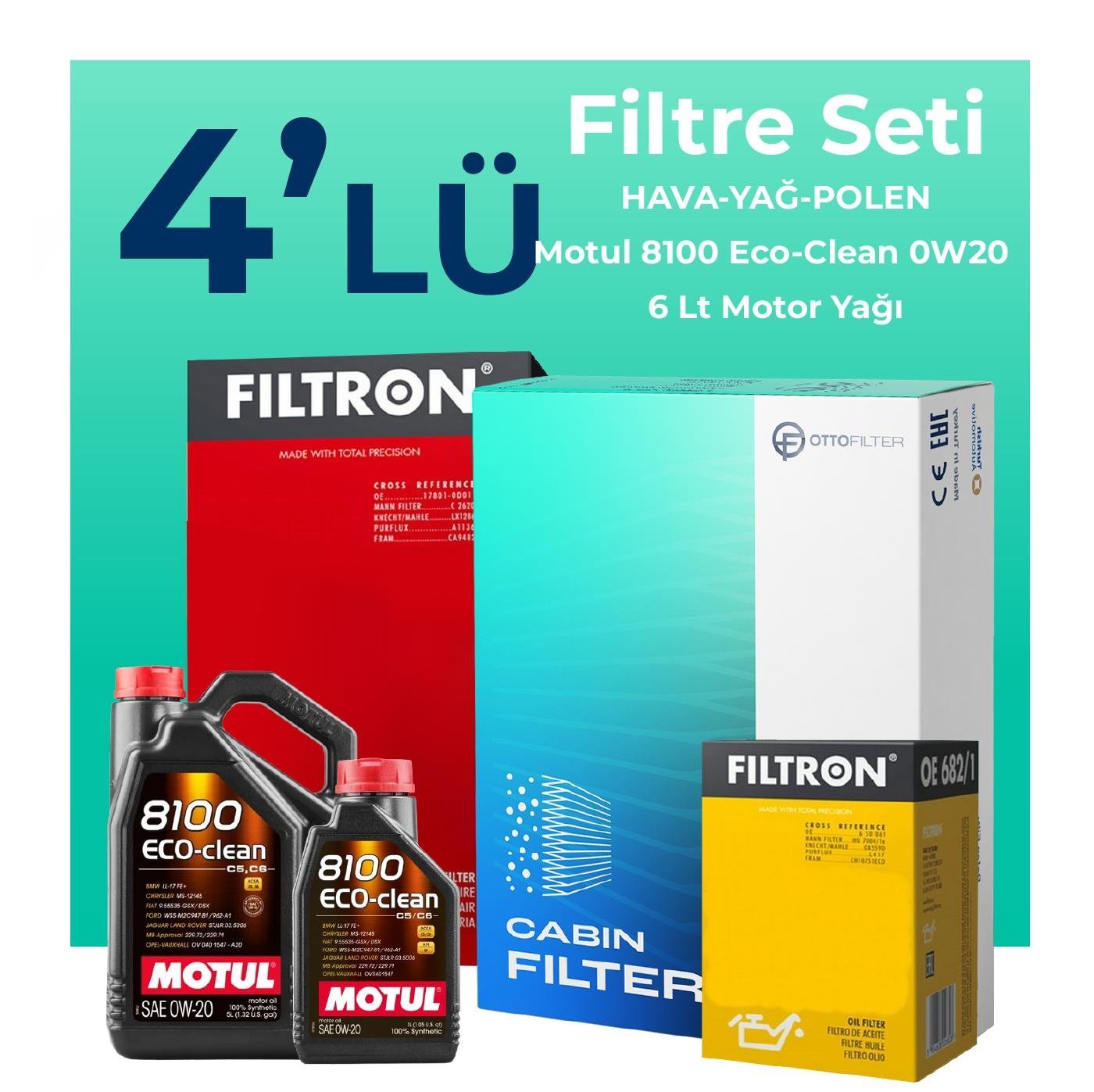 Filtron Volvo XC60 2.0 Dizel Filtre Bakım Seti Motul Motor Yağlı (2013-2017) 4 Lü