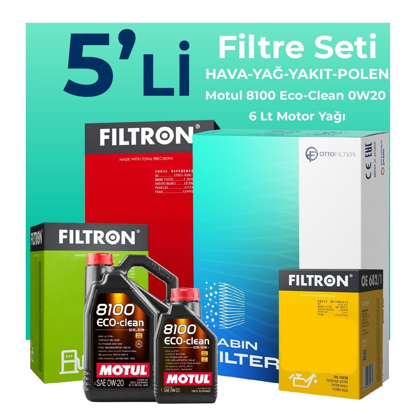 Filtron Volvo XC60 2.0 Dizel Filtre Bakım Seti Motul Motor Yağlı (2013-2017) 5 Li