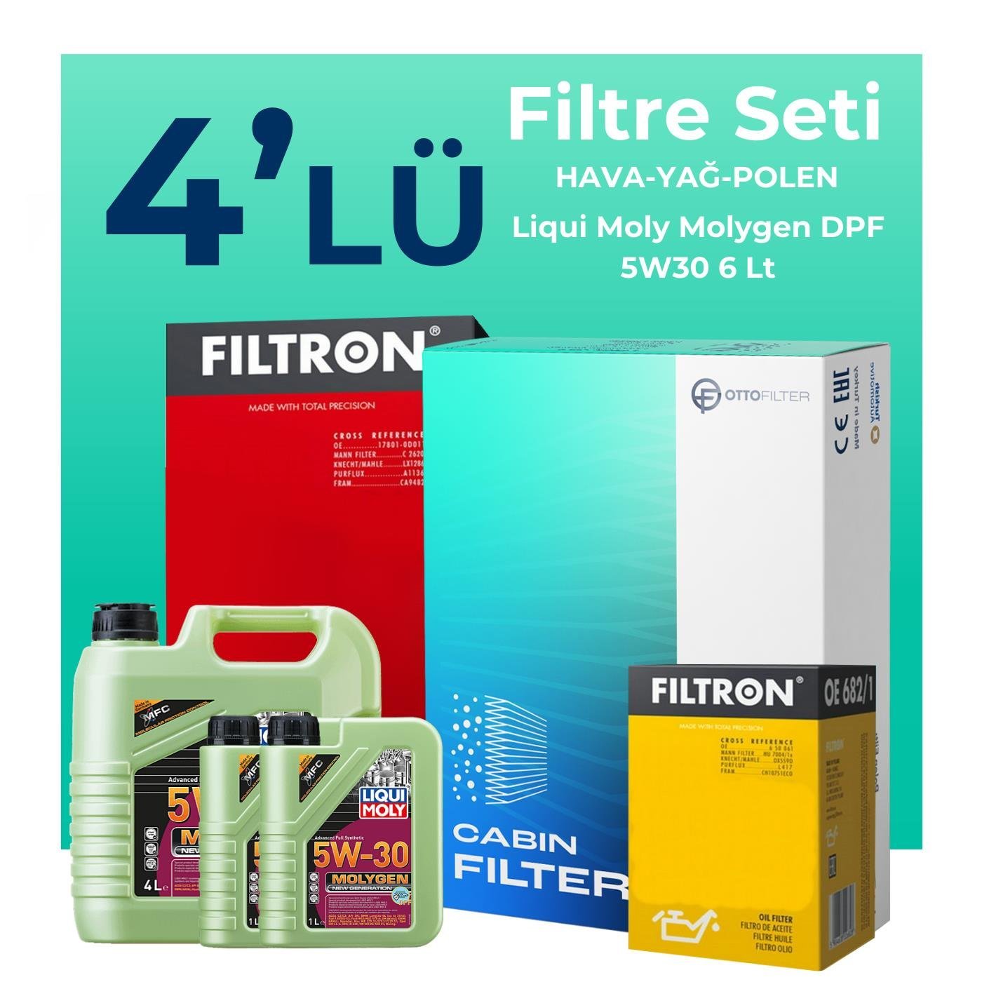 Filtron Volvo XC60 2.4 Dizel Filtre Bakım Seti Liqui Moly Motor Yağlı (2009-2014) 4 Lü