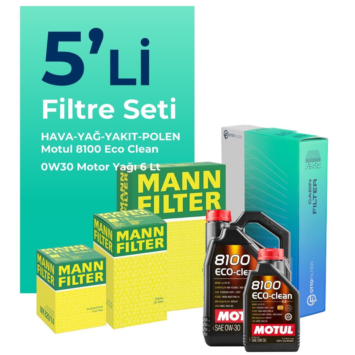Mann Audi Q5 40 TDi Filtre Bakım Seti Motul Motor Yağlı (2021-2024) 5 Li