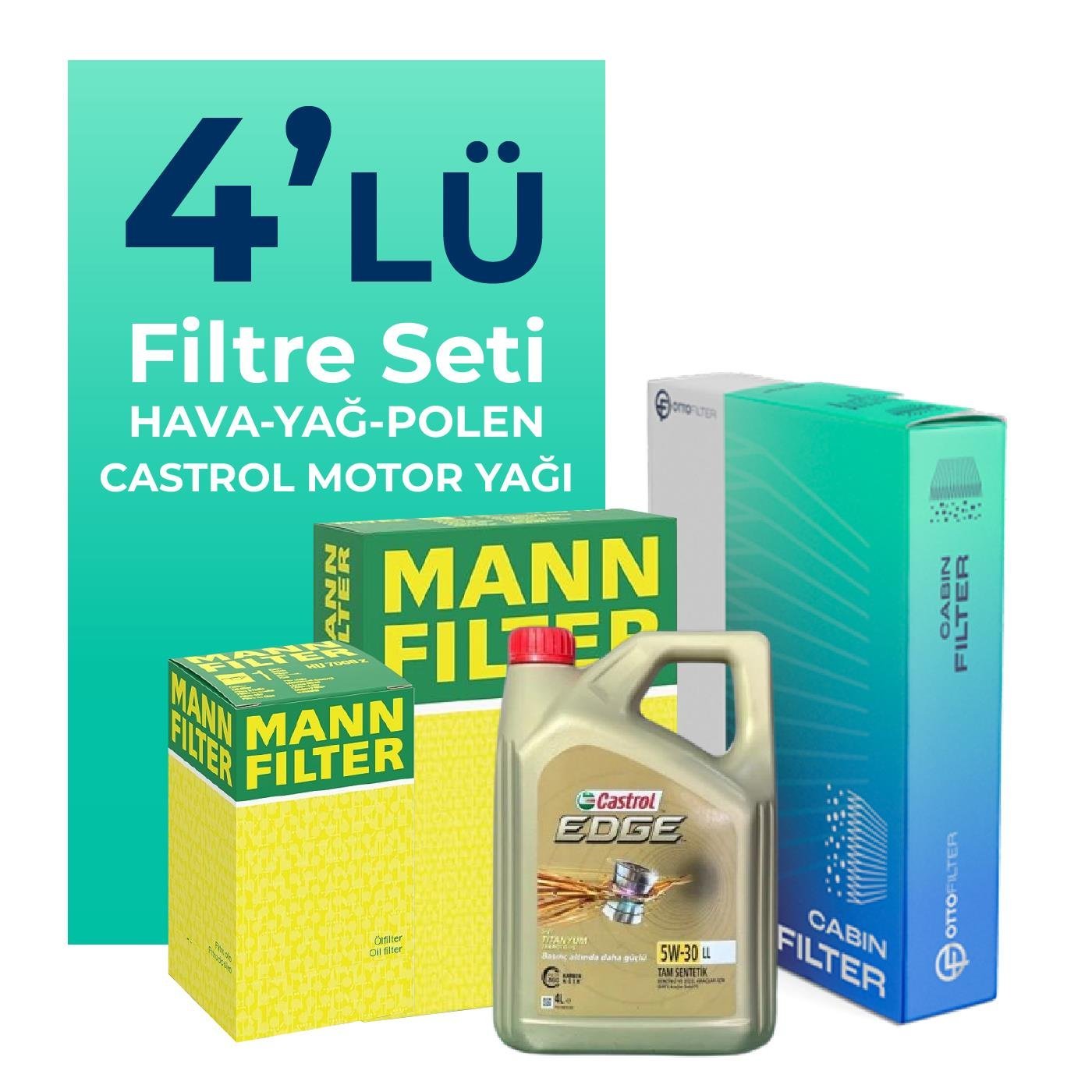 MANN BMW 2.18i Active Tourer Filtre Bakım Seti Castrol Motor Yağlı (2014-2020) 4 Lü