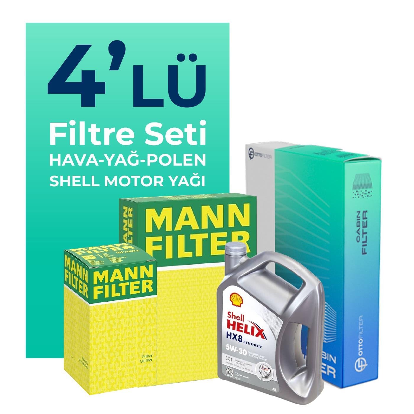 MANN Chevrolet Aveo / Kalos 1.4 Filtre Bakım Seti Shell Motor Yağlı (2003-2009) 4 Lü