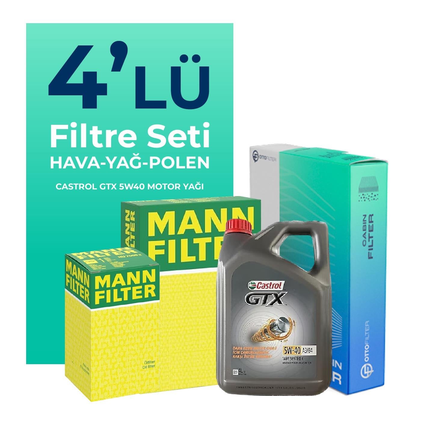 MANN Fiat Bravo 1.4 Benzinli Filtre Bakım Seti Castrol Motor Yağlı (2007-2015) 4 Lü