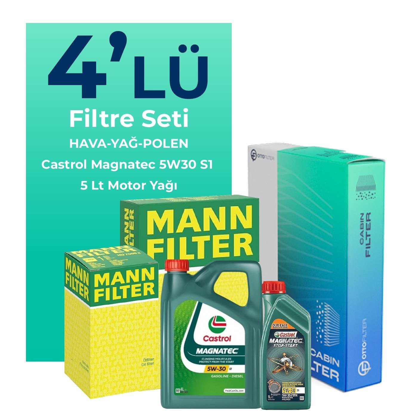 MANN Fiat Bravo 1.6 Dizel Filtre Bakım Seti Castrol Motor Yağlı (2007-2015) 4 Lü
