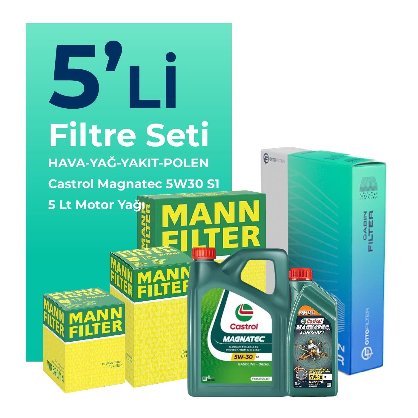 MANN Fiat Bravo 1.6 Dizel Filtre Bakım Seti Castrol Motor Yağlı (2007-2015) 5 Li