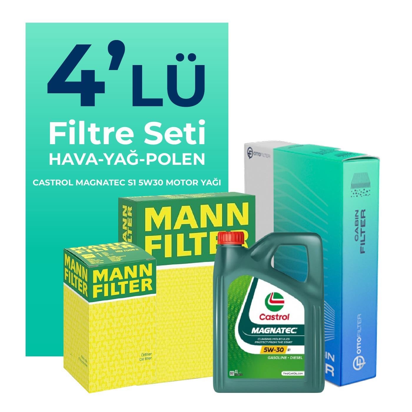 MANN Fiat Doblo 1.3 Dizel Filtre Bakım Seti Castrol Motor Yağlı EURO 5 (2015-2021) 4 Lü