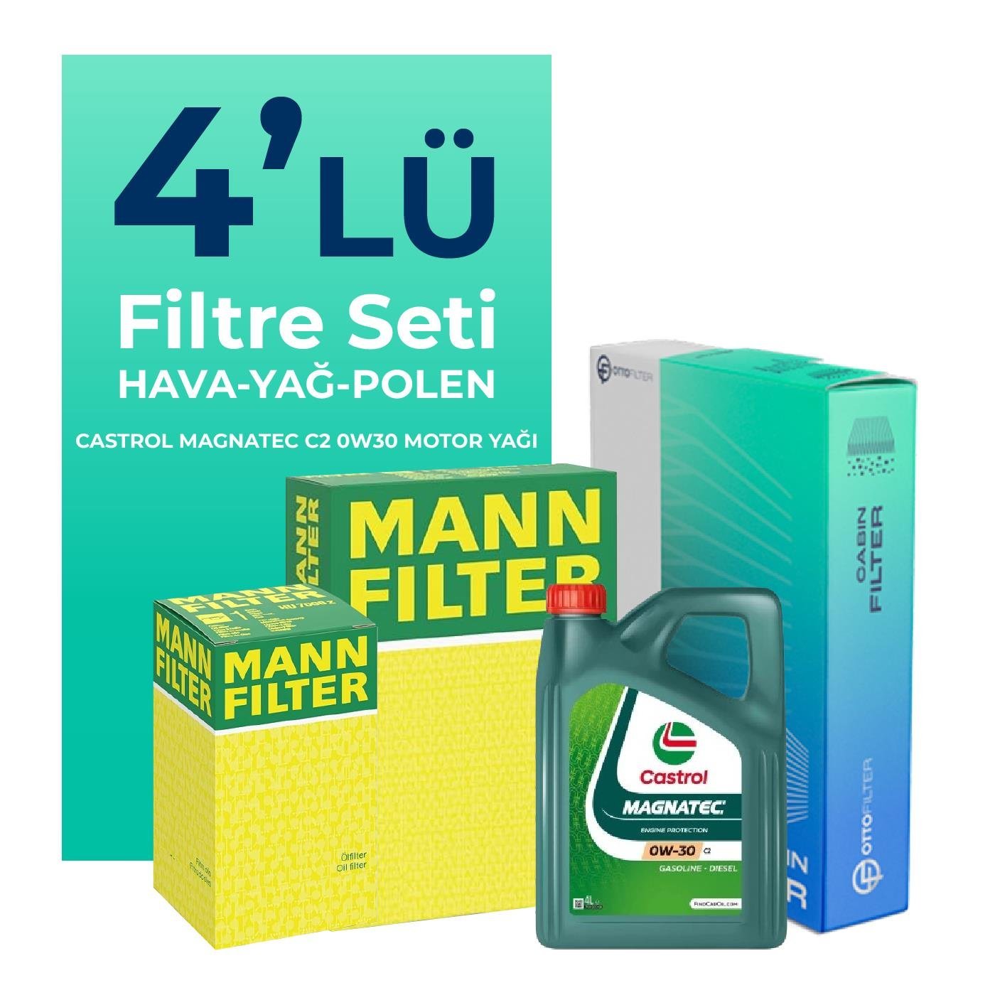 MANN Fiat Doblo 1.3 Dizel Filtre Bakım Seti Castrol Motor Yağlı EURO 6 (2015-2022) 4 Lü