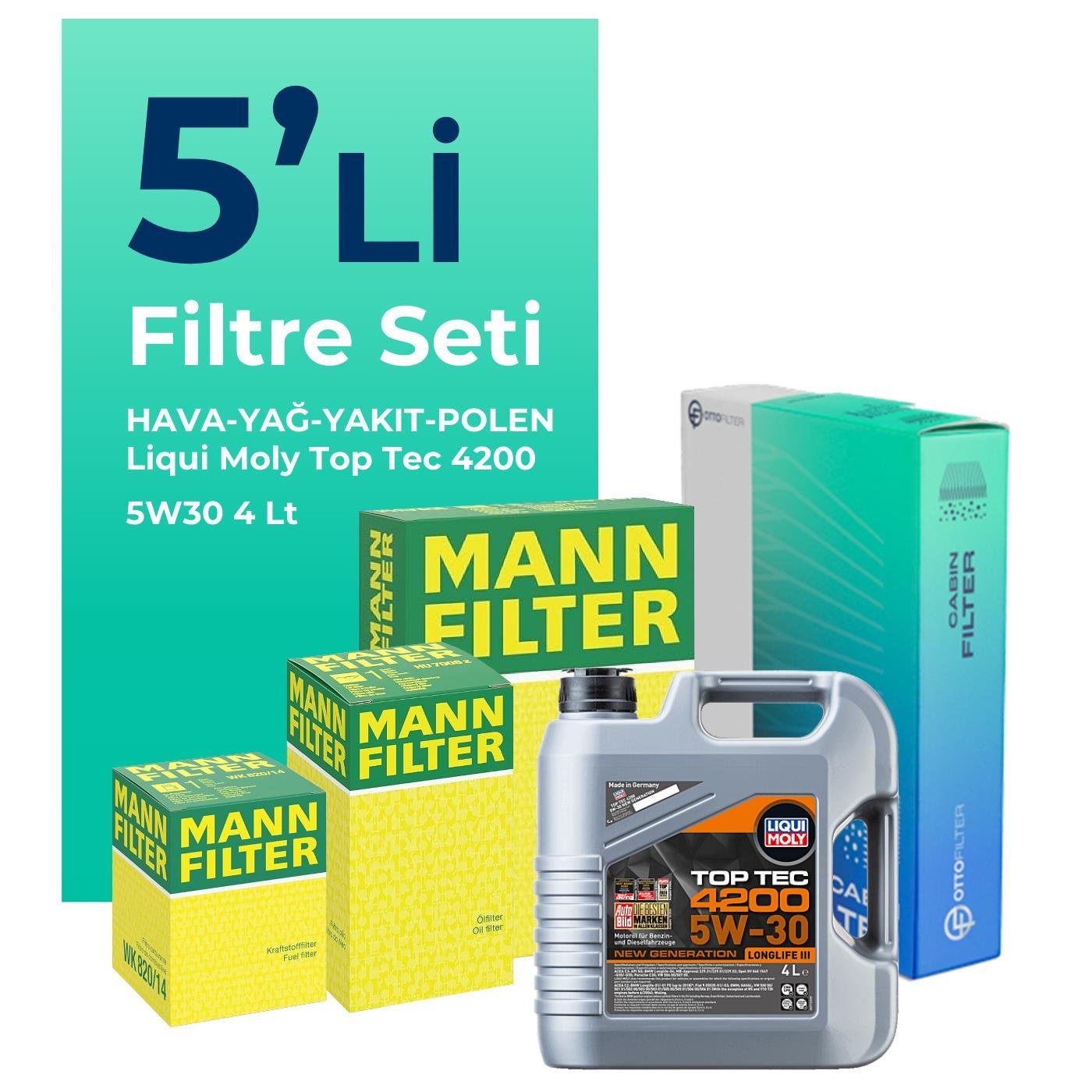 MANN Fiat Doblo 1.3 Dizel Filtre Bakım Seti Liqui Moly Motor Yağlı (2001-2010) 5 Li