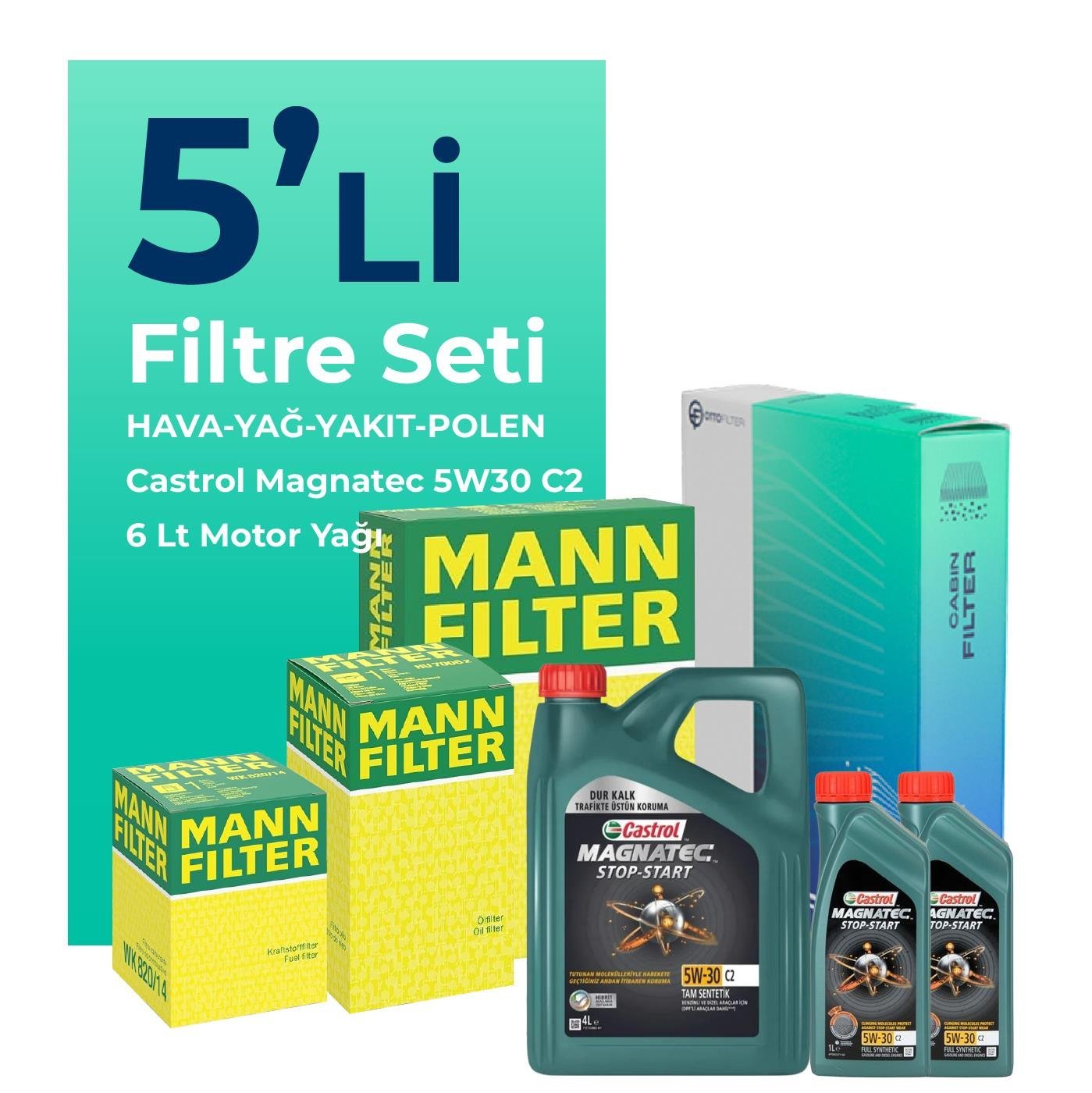MANN Fiat Ducato 2.2 Dizel Filtre Bakım Seti Castrol Motor Yağlı (2006-2012) 5 Li