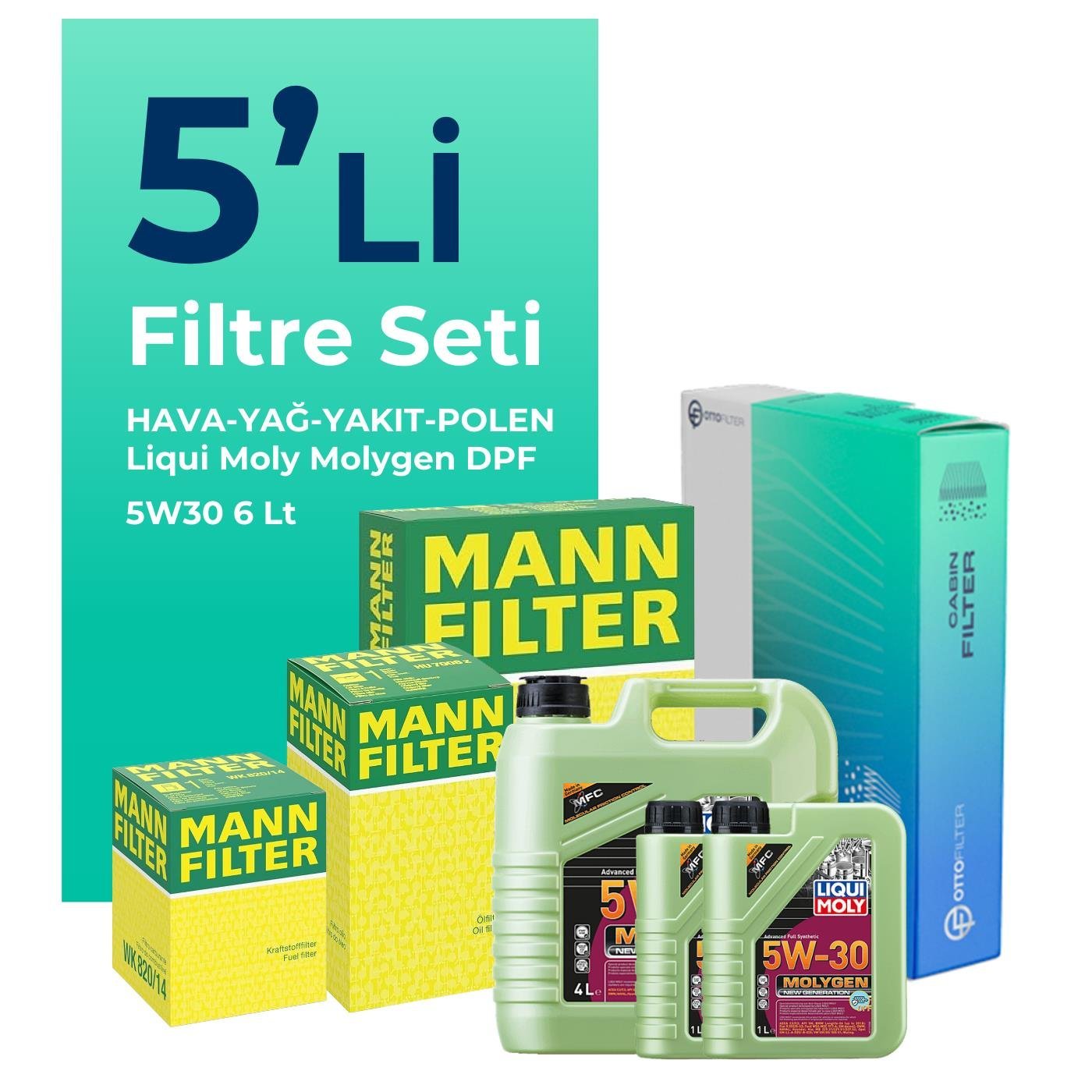MANN Fiat Ducato 2.2 Dizel Filtre Bakım Seti Liqui Moly Motor Yağlı (2006-2012) 5 Li