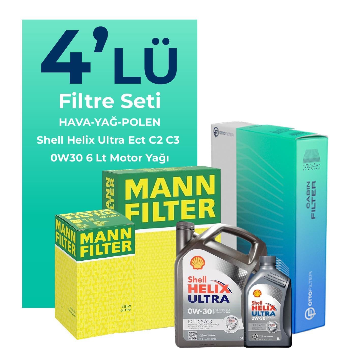 MANN Fiat Ducato 2.3 Dizel Filtre Bakım Seti Shell Motor Yağlı (2019-2023) 4 Lü