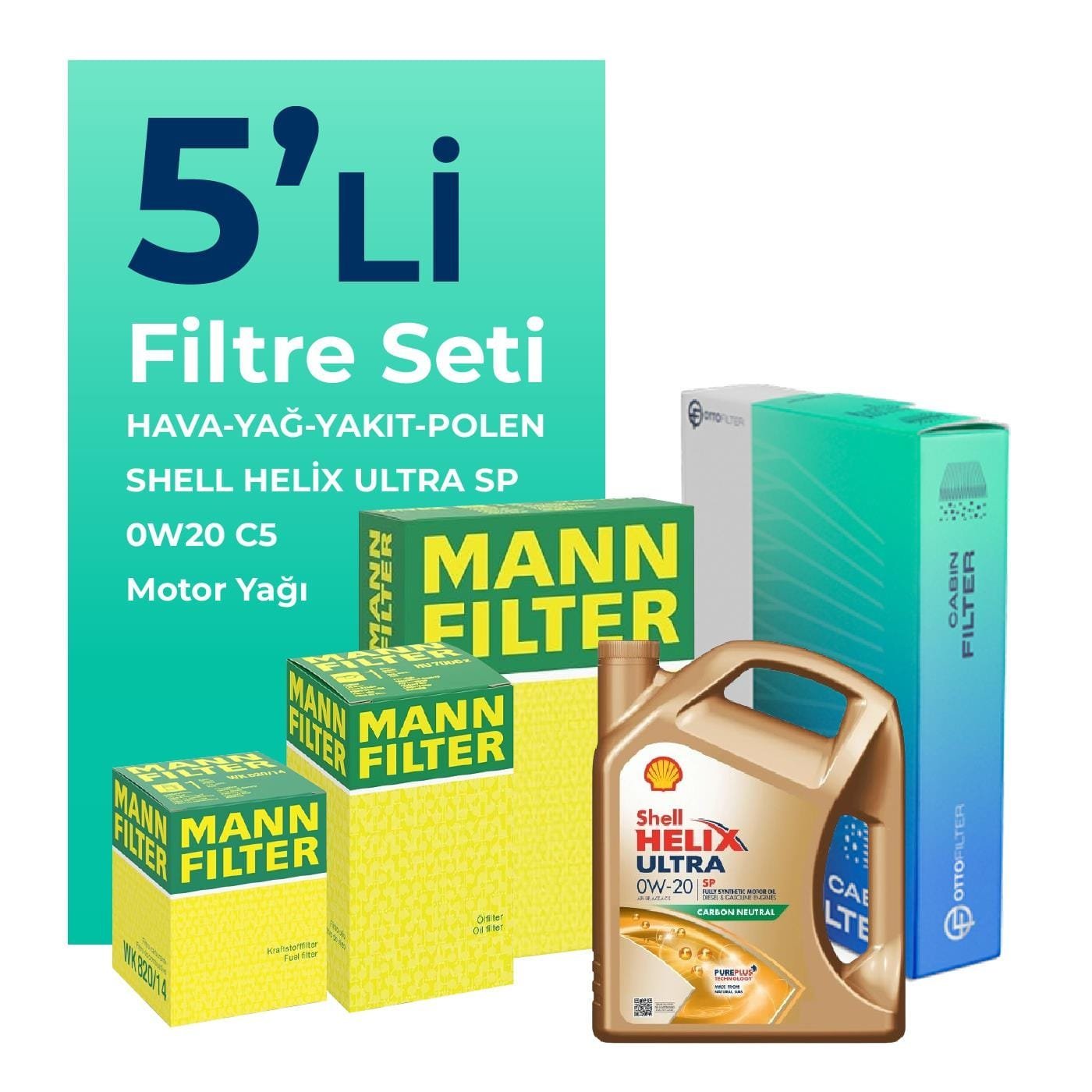 MANN Fiat Egea 1.3 Dizel Filtre Bakım Seti Shell Motor Yağlı (2019-2023) 5 Li