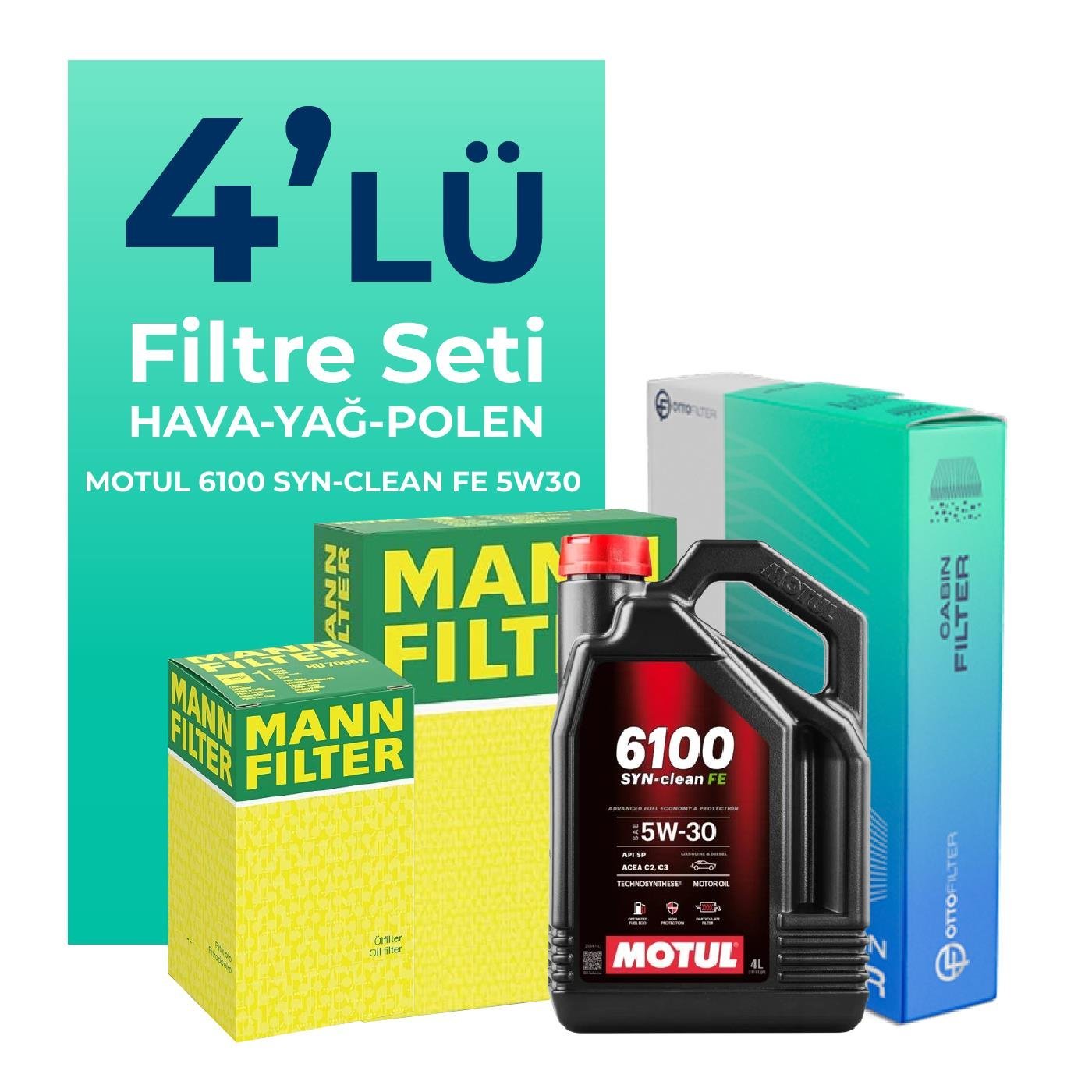 MANN Fiat Grande Punto 1.3 Dizel Filtre Bakım Seti Motul Motor Yağlı EURO 4 (2005-2013) 4 Lü