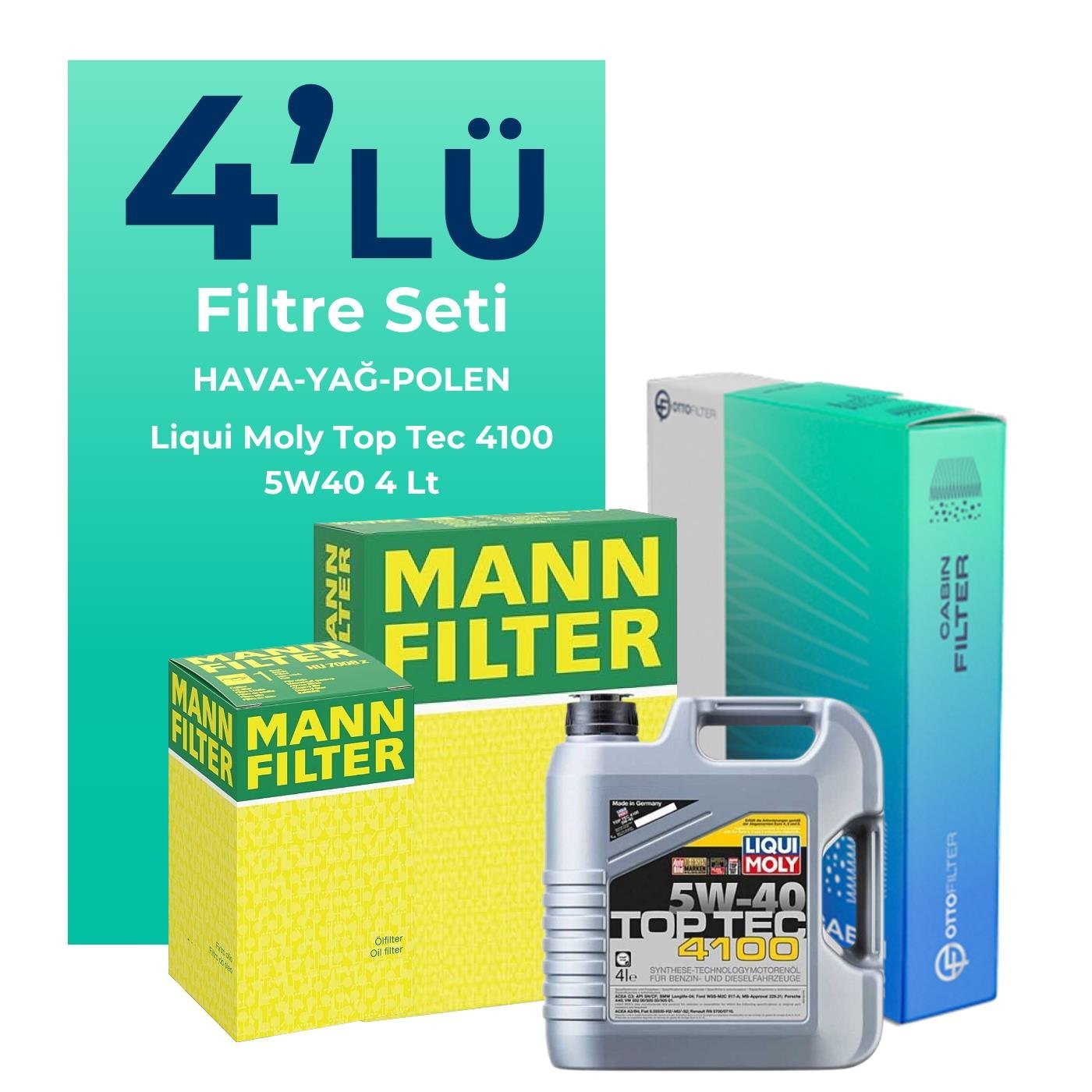 MANN Fiat Punto Evo 1.4 Benzinli Filtre Bakım Seti Liqui Moly Motor Yağlı (2008-2015) 4 Lü