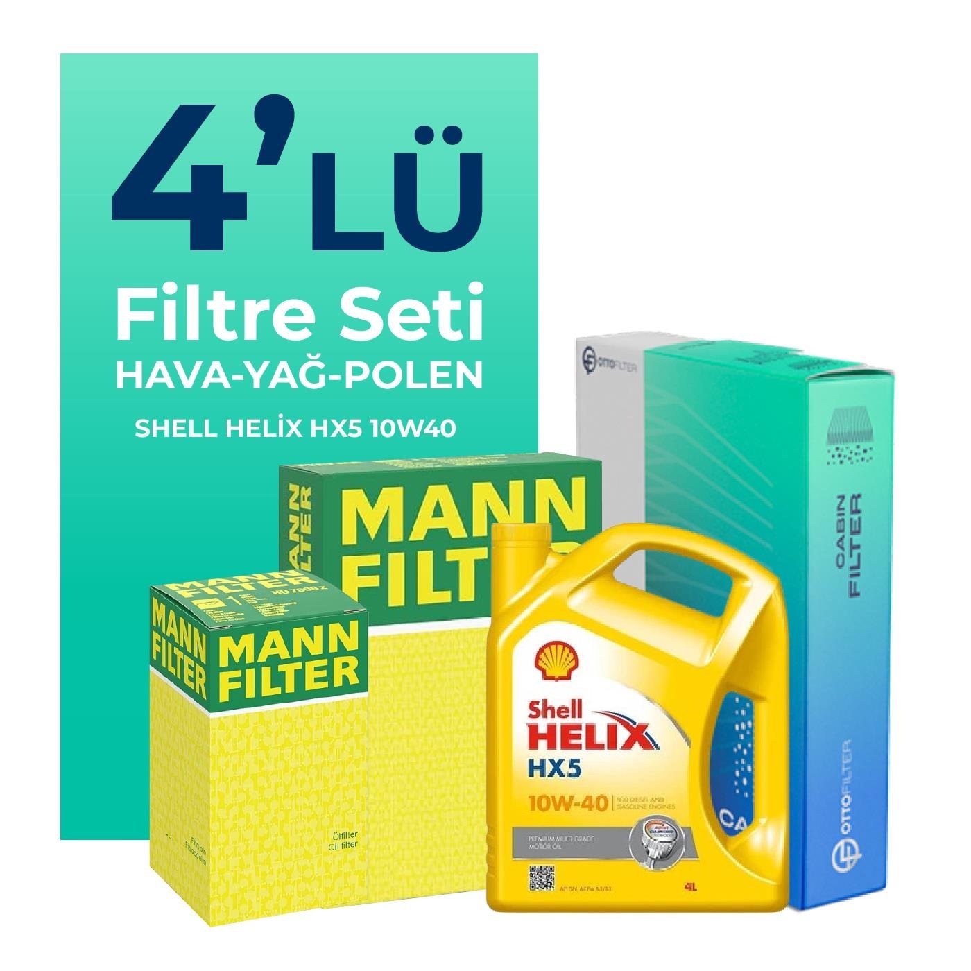 MANN Fiat Siena 1.4 Benzinli Filtre Bakım Seti Shell Motor Yağlı (1998-2012) 4 Lü