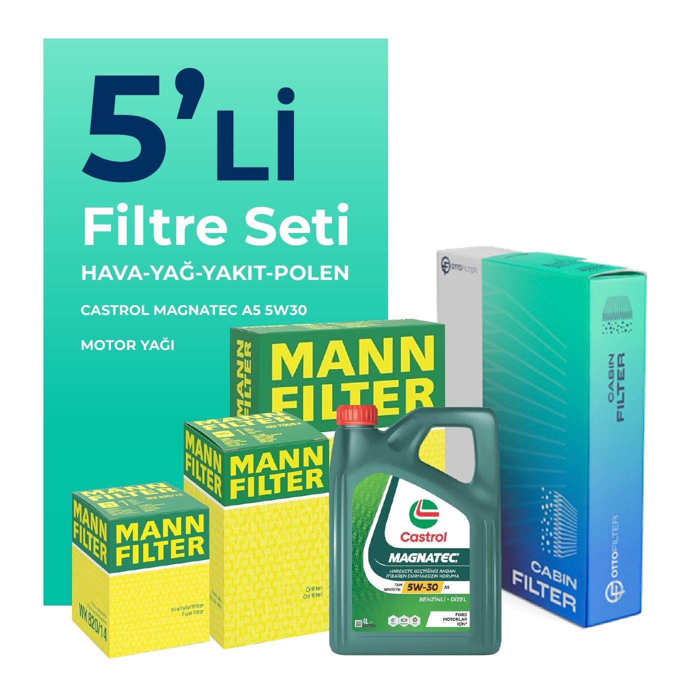 MANN Ford C-MAX 1.6 Dizel Filtre Bakım Seti Castrol Motor Yağlı (2007-2011) 5 Li