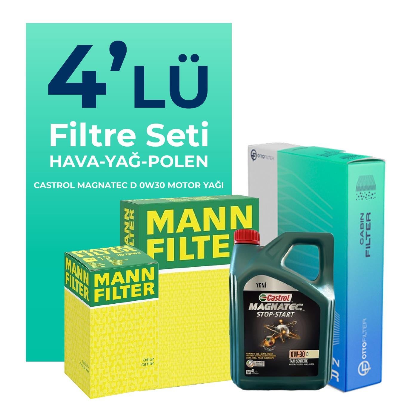 MANN Ford Mondeo 2.0 Dizel Filtre Bakım Seti Castrol Motor Yağlı (2015-2018) 4 Lü