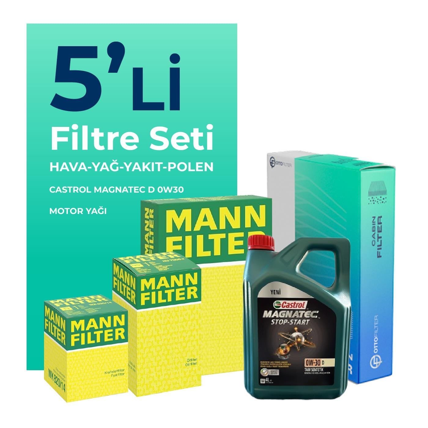 MANN Ford Tourneo Custom 2.0 Dizel Filtre Bakım Seti Castrol Motor Yağlı (2015-2023) 5 Li