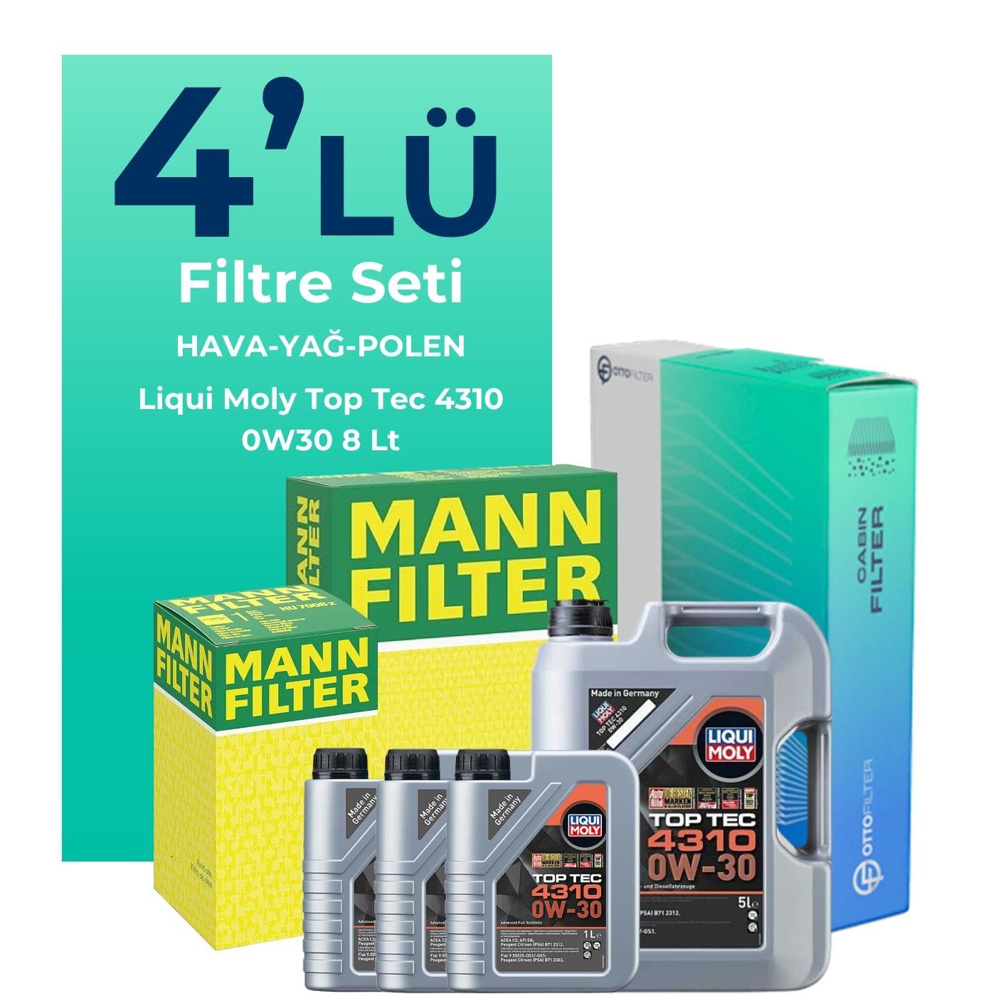 MANN Ford Tourneo Custom 2.0 Dizel Filtre Bakım Seti Liqui Moly Motor Yağlı (2015-2023) 4 Lü