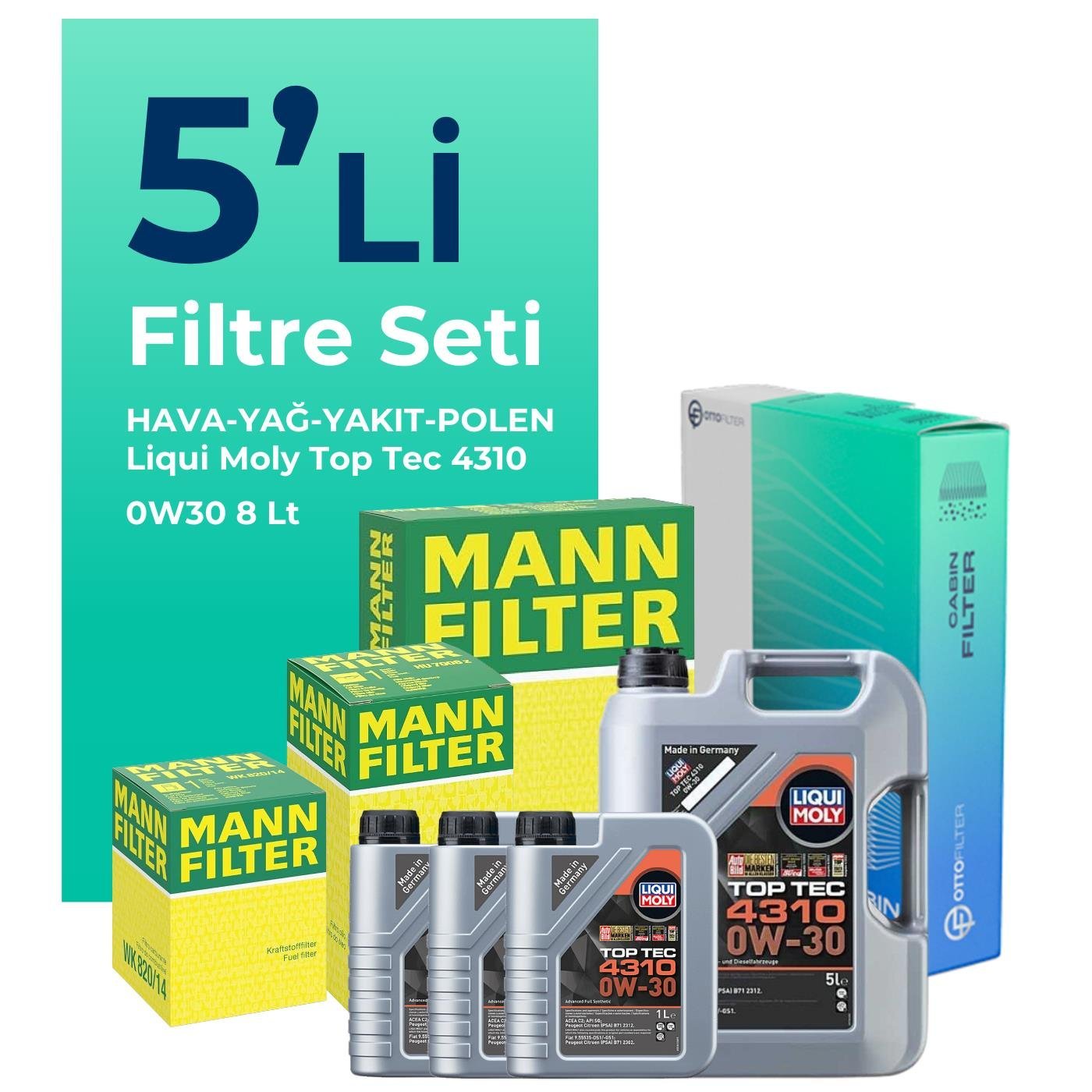 MANN Ford Tourneo Custom 2.0 Dizel Filtre Bakım Seti Liqui Moly Motor Yağlı (2015-2023) 5 Li