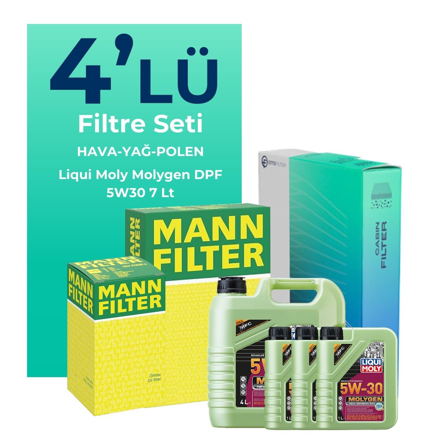 MANN Ford Tourneo Custom 2.2 Dizel Filtre Bakım Seti Liqui Moly Motor Yağlı (2012-2019) 4 Lü