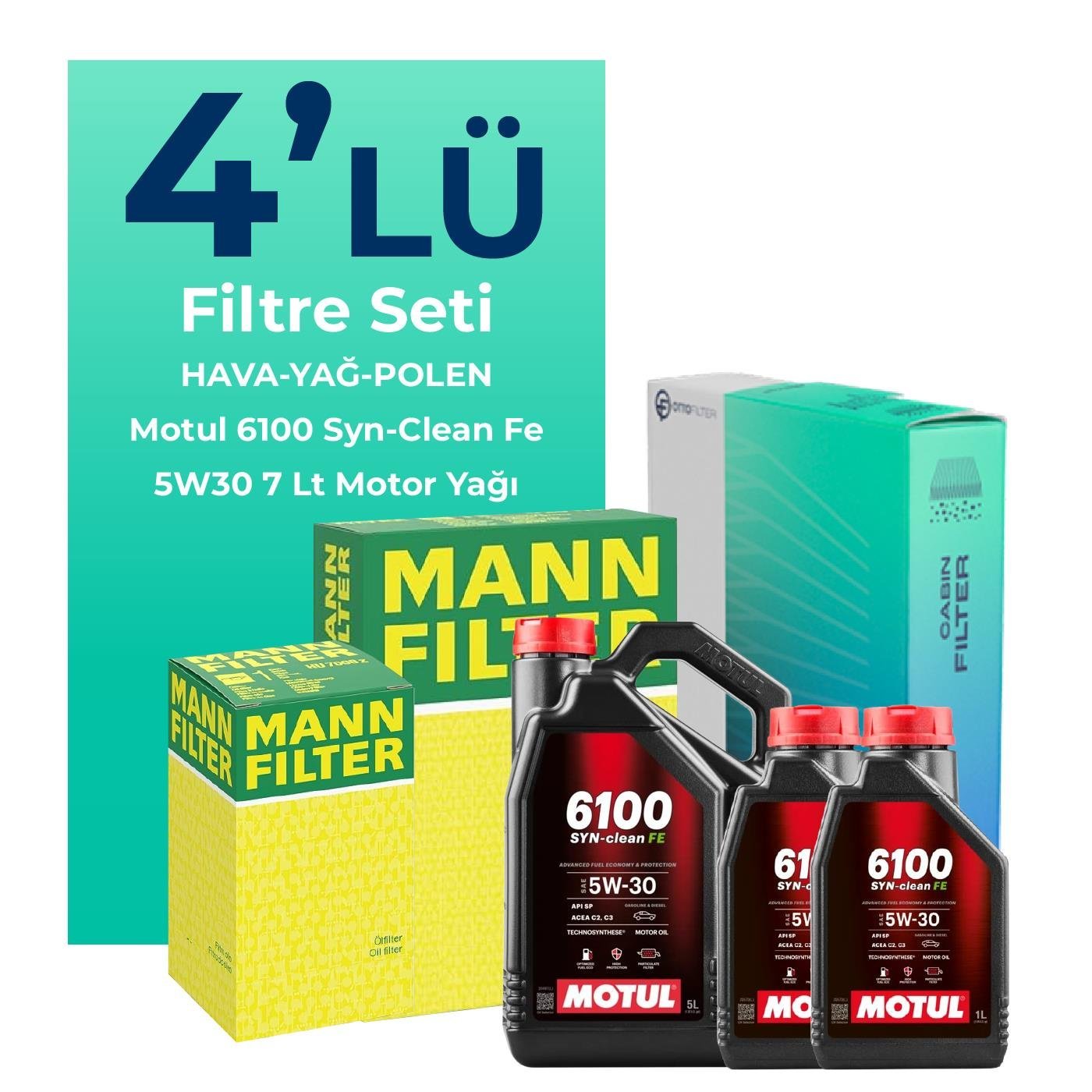 MANN Ford Tourneo Custom 2.2 Dizel Filtre Bakım Seti Motul Motor Yağlı (2012-2019) 4 Lü