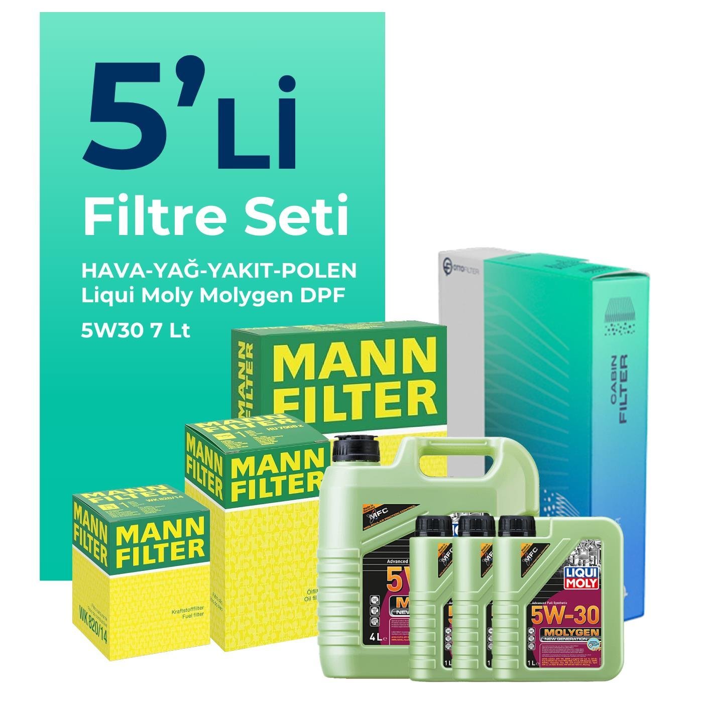 MANN Ford Transit Custom 2.2 Dizel Filtre Bakım Seti Liqui Moly Motor Yağlı (2012-2019) 5 Li