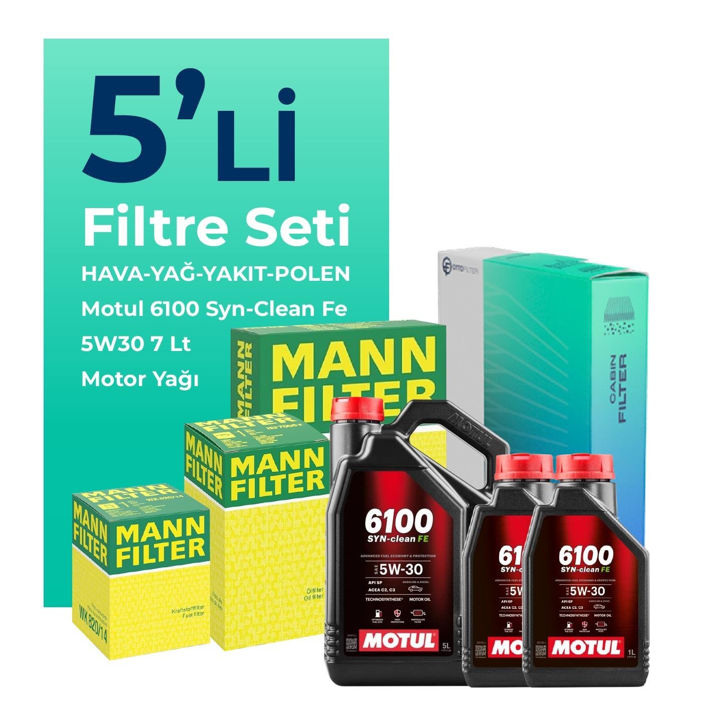 MANN Ford Transit Custom 2.2 Dizel Filtre Bakım Seti Motul Motor Yağlı (2012-2019) 5 Li