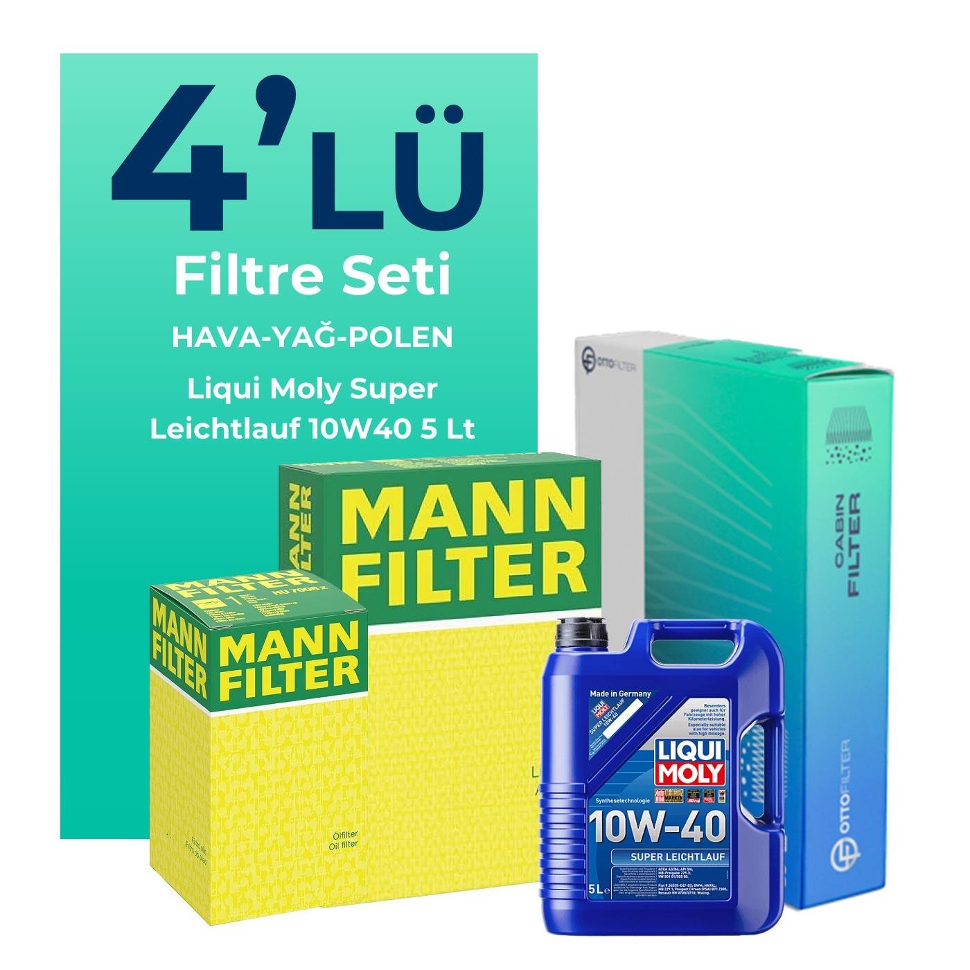 MANN Honda Accord 2.4 Benzin Filtre Bakım Seti Liqui Moly Motor Yağlı (2002-2007) 4 Lü