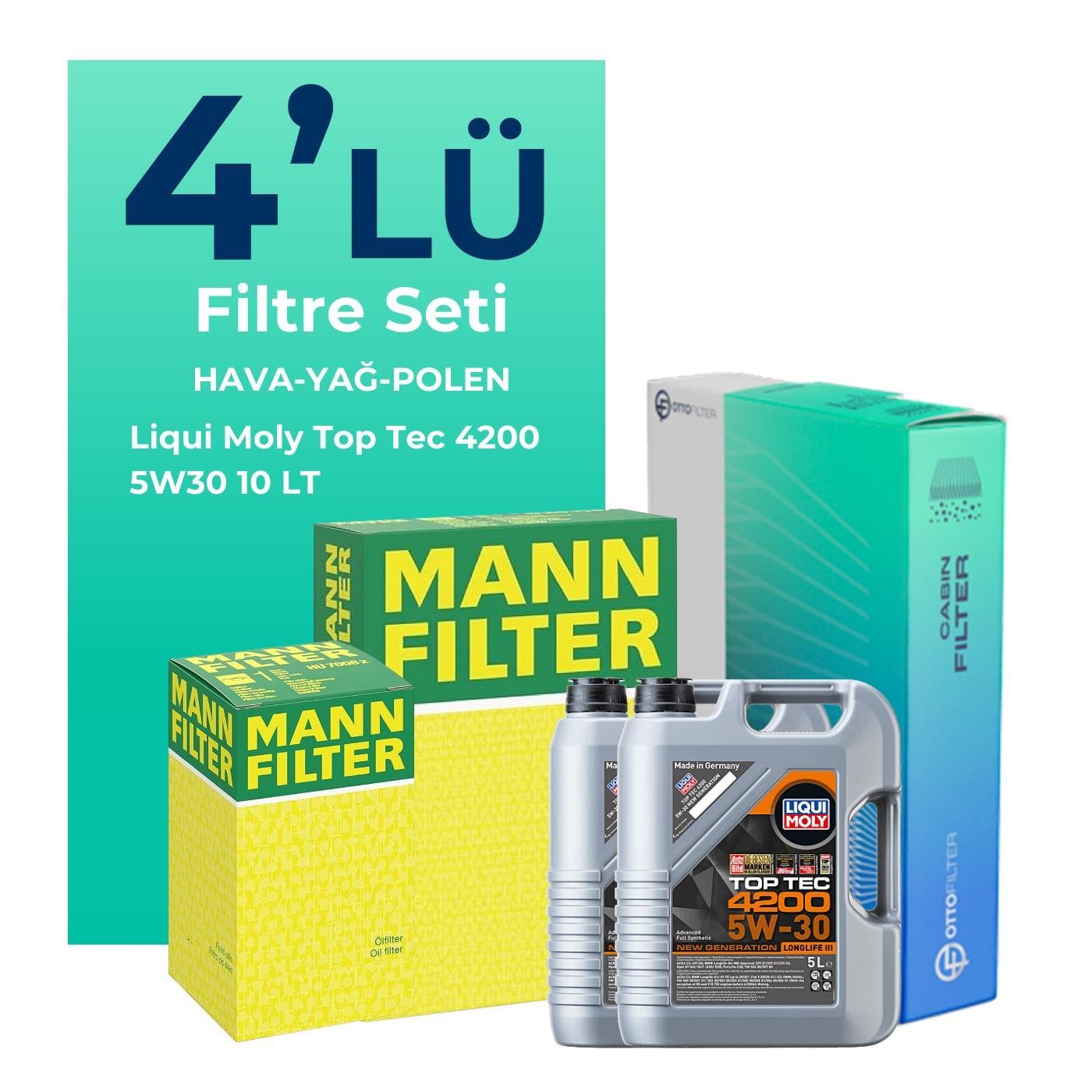 MANN Jeep Commander 3.0 Dizel Filtre Bakım Seti Liqui Moly Motor Yağlı (2006-2011) 4 Lü